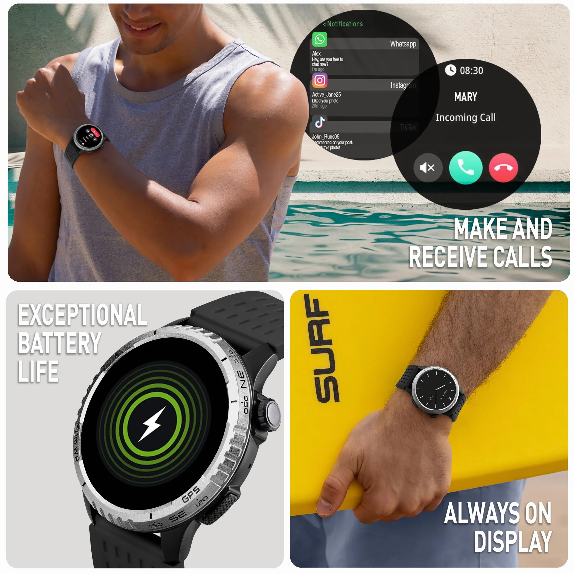Reflex Active Sea Venture 50m Swim-Safe AMOLED GPS czarny pasek smartwatch