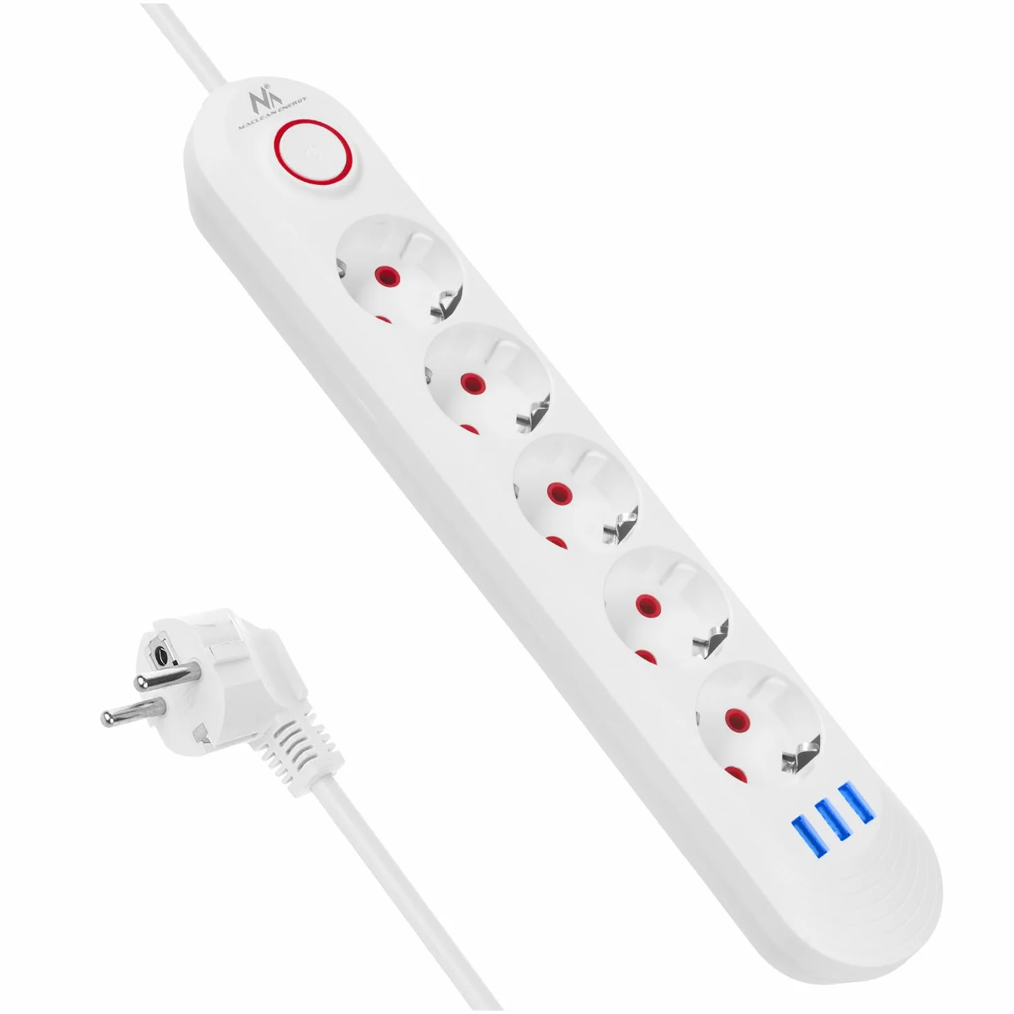 Maclean Listwa zasilająca MCE394/MCE395 2500 W 1,5 m Biały 5 gniazd 3xUSB