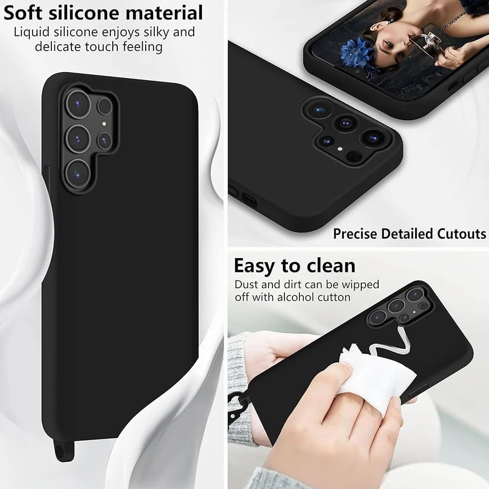 CaseLover Etui ze sznurkiem do Samsung Galaxy S26 Ultra, etui na telefon komórkowy z silikonową liną z 2 sztukami ochraniaczy ekranu z regulowanym łańcuszkiem na telefon, czarne