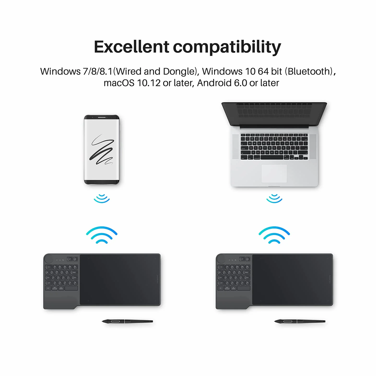Huion Graphics Tablet Inspiray Brenial KD200 Bluetooth 5.0 8,9 x 5,6 Calowa taca pióra w połączeniu z klawiaturą i sterownikiem wybierania, odpowiedni dla początkujących i profesjonalnych projektantów