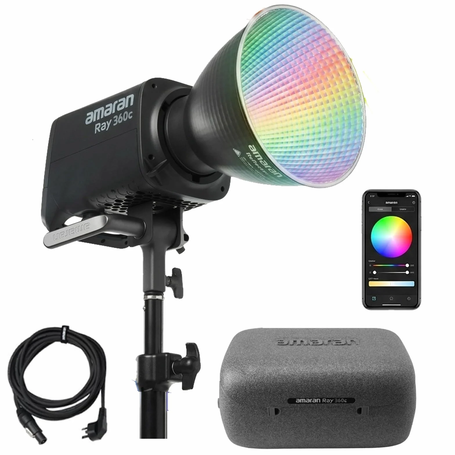 Amaran Ray 360c kolorowa lampa wideo RGB, 360 W Bowens Mount ciągłe oświetlenie wyjściowe CCT 1800 K-20 000 K, 17 130 luksów / 1 m obsługa aplikacji / sterowanie DMX do fotografii