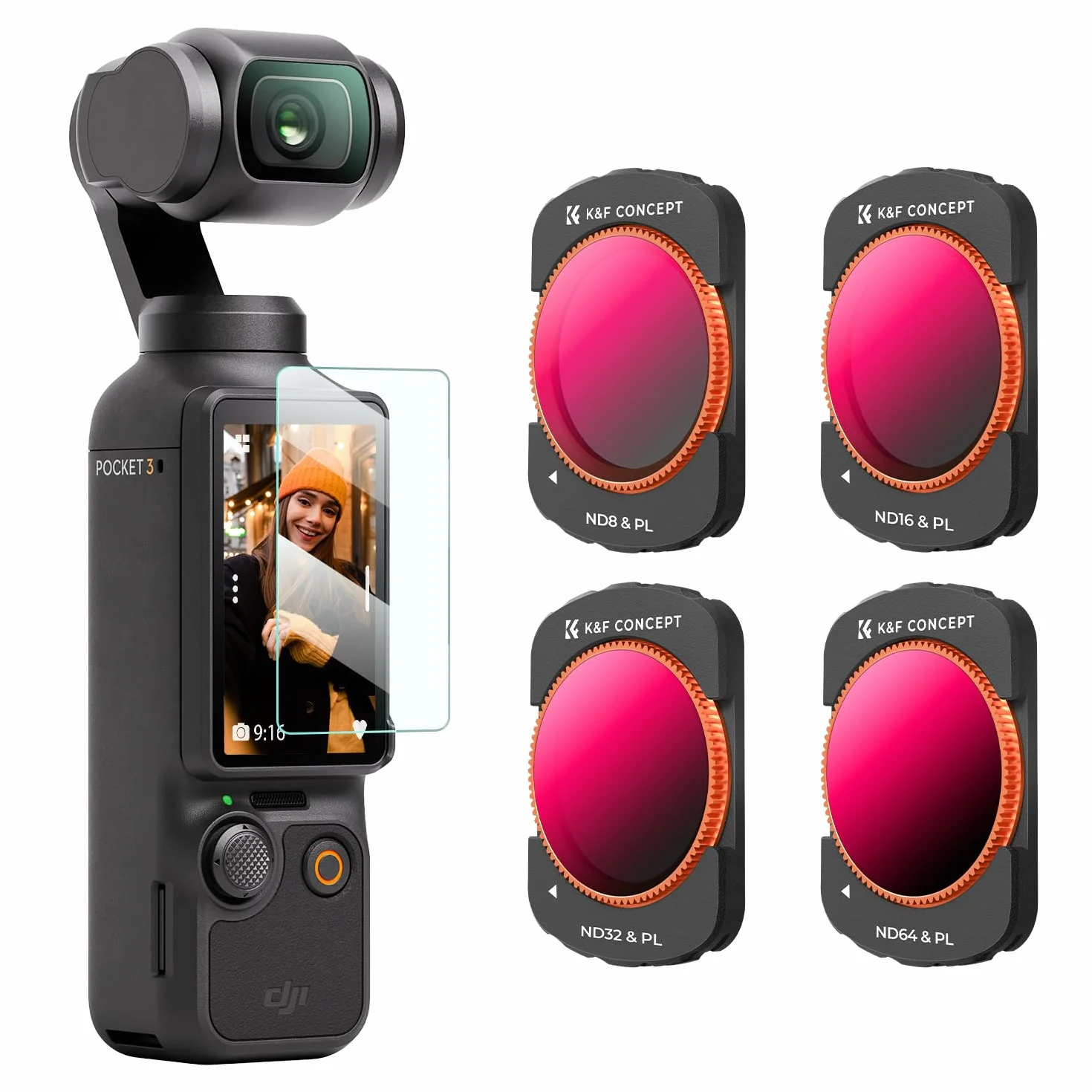 K&F Concept 4-pak - ND8/PL, ND16/PL, ND32/PL, ND64/PL kompatybilny z Osmo Pocket 3, neutralna optyka kolorów, wielowarstwowe powłoki ND filtry polaryzacyjne