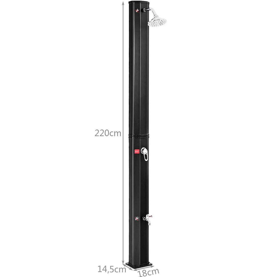 COSTWAY Prysznic solarny 35 l, prysznic ogrodowy, 2 krany, prysznic zewnętrzny z prysznicem nożnym, prysznic do 60°C, prysznic solarny z zaworem zimno-ciepłym, prysznic kempingowy, wysokość 220 cm
