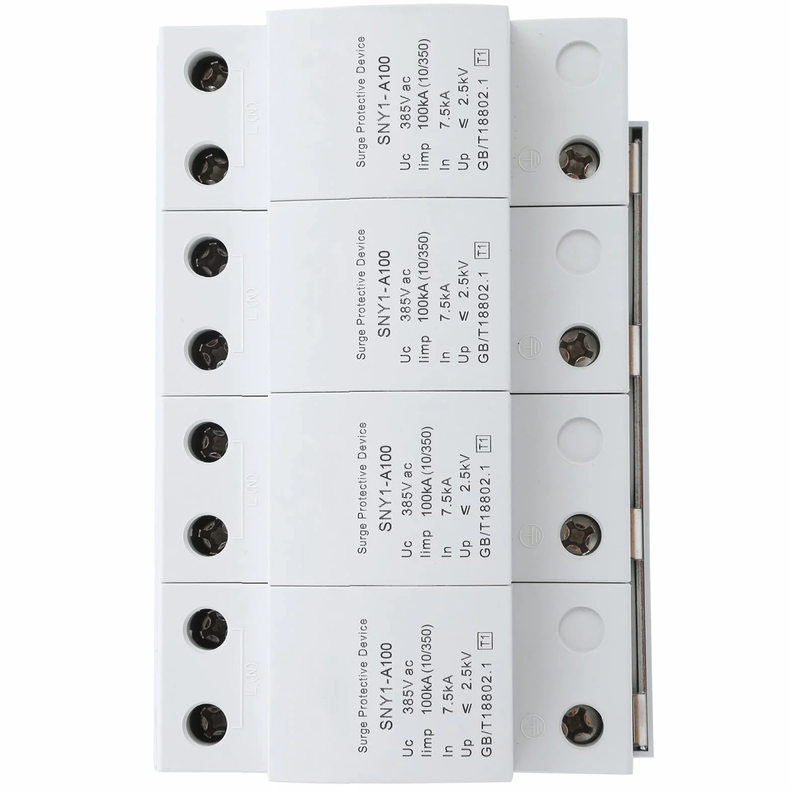 Ochronnik Przeciwprzepięciowy 4P PBT Plug In Urządzenie Przeciwprzepięciowe 385VAC 50KA Zamiennik Wyłącznika Automatycznego na szynę DIN do Szafy Rozdzielczej Mocy Systemy Fotowoltaiczne w