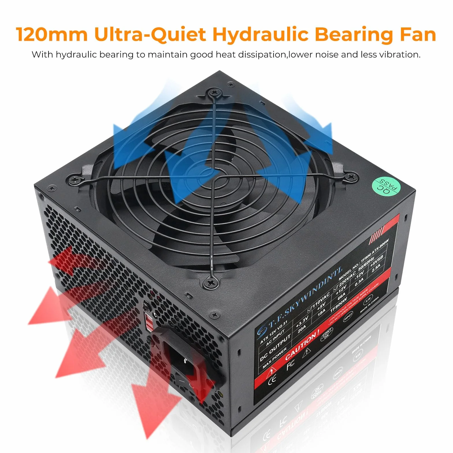 Zasilacz sieciowy 800 W 80 Plus Gold PSU Standard ATX, zintegrowany niemodułowy zasilacz komputerowy, 120 mm, ultra-cichy wentylator FDB z przełącznikiem, 115/230 V