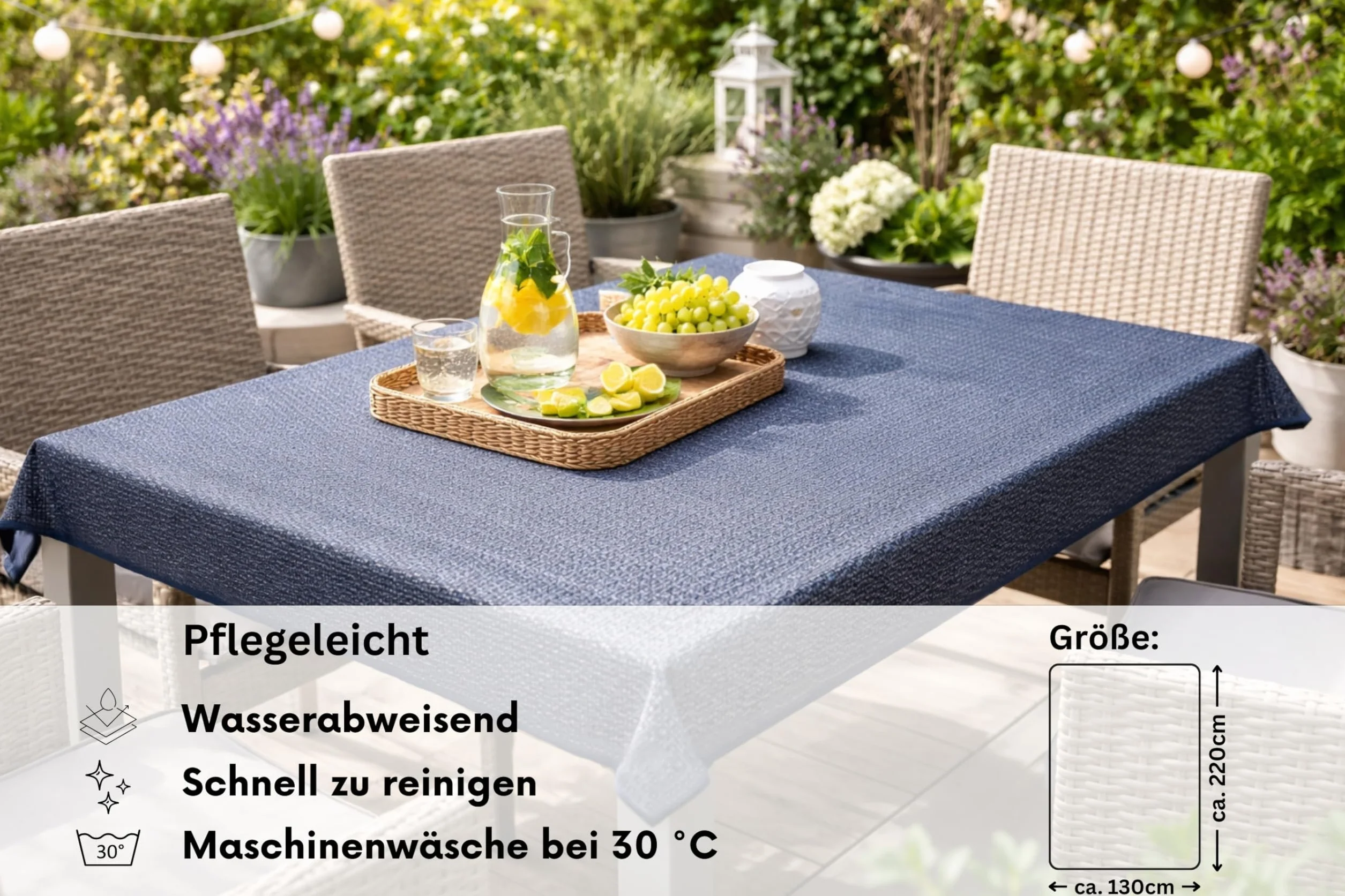 Brandsseller Obrus na stół ogrodowy, z pianki, odporny na warunki atmosferyczne, antypoślizgowy, do ogrodu, na balkon i na kemping – niebieski, prostokątny, 130 x 220 cm