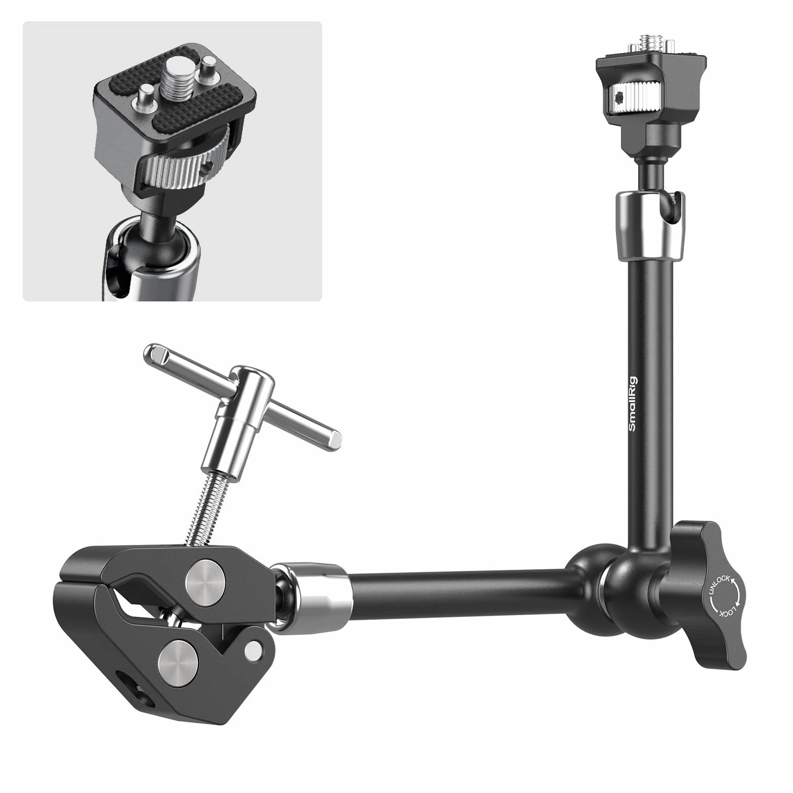 SMALLRIG Ramię Magic Arm 11 cali z zaciskiem w kształcie kraba, ramię ze śrubą 1/4"-20 i chowanymi bolcami, do kamer sportowych, monitorów, lamp wideo i mikrofonów - 5311
