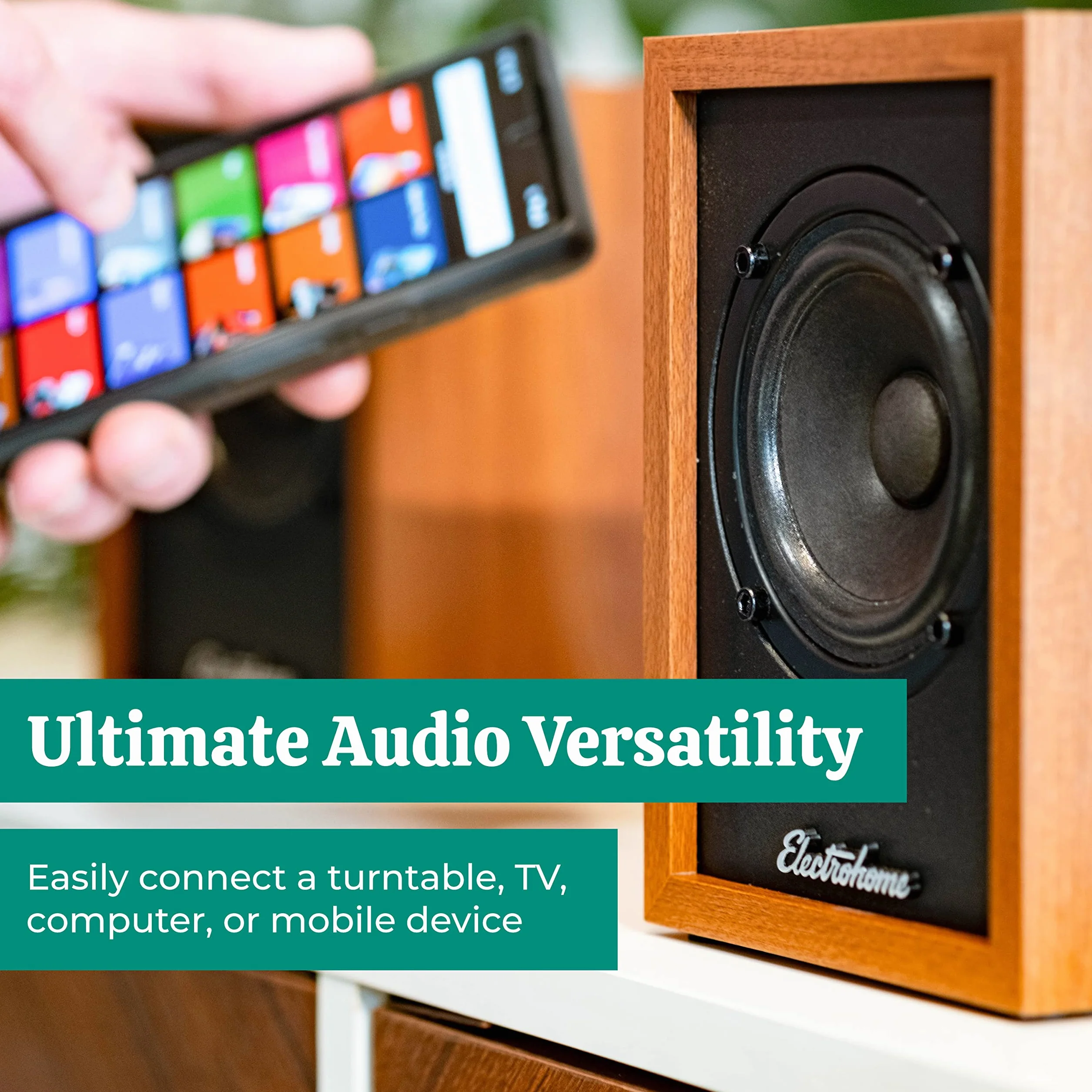Electrohome Huntley Głośniki półkowe z wbudowanym wzmacniaczem i 3-calowymi sterownikami do gramofonu, telewizora, komputera i bezprzewodowego przesyłania muzyki z Bluetooth 5, RCA i Aux (EB10)