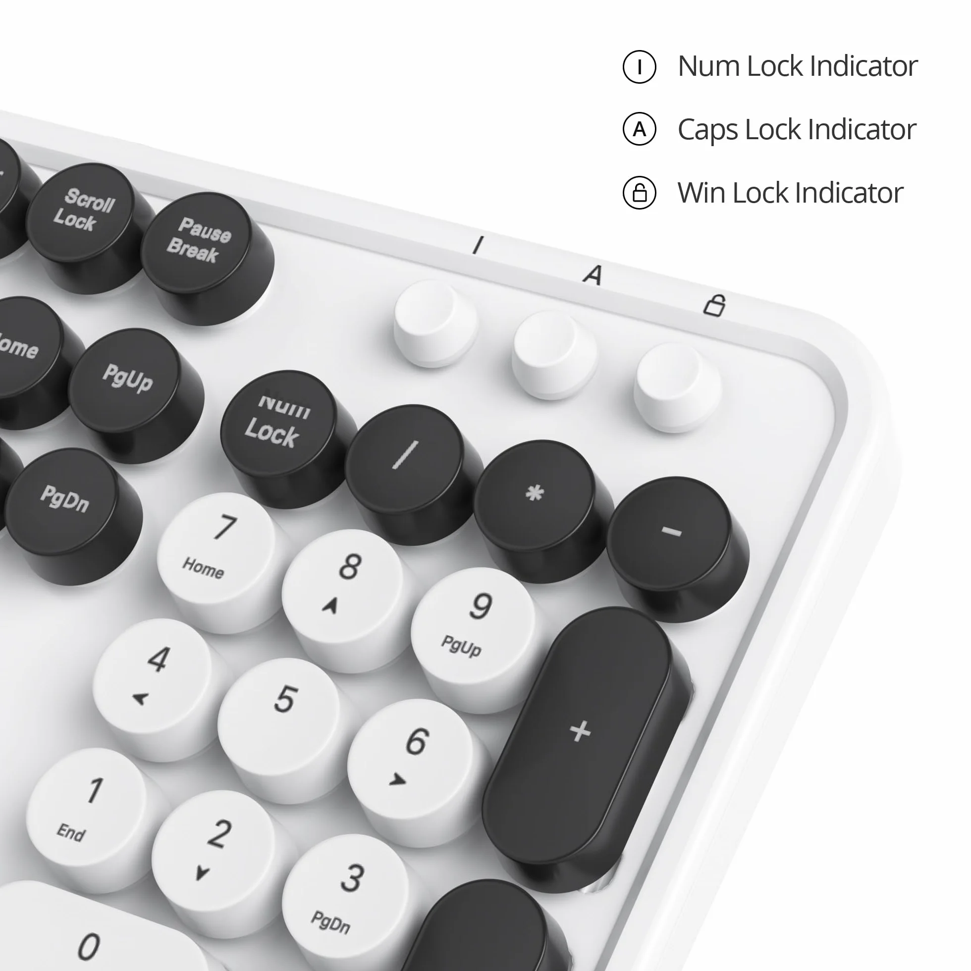 HJZWTS Owpkeenthy przewodowa urocza okrągła klawiatura do pisania w stylu retro, Plug and Play, USB, pełny rozmiar, ze składanymi stojakami do laptopa i komputera biurowego (minimalistyczna biel)