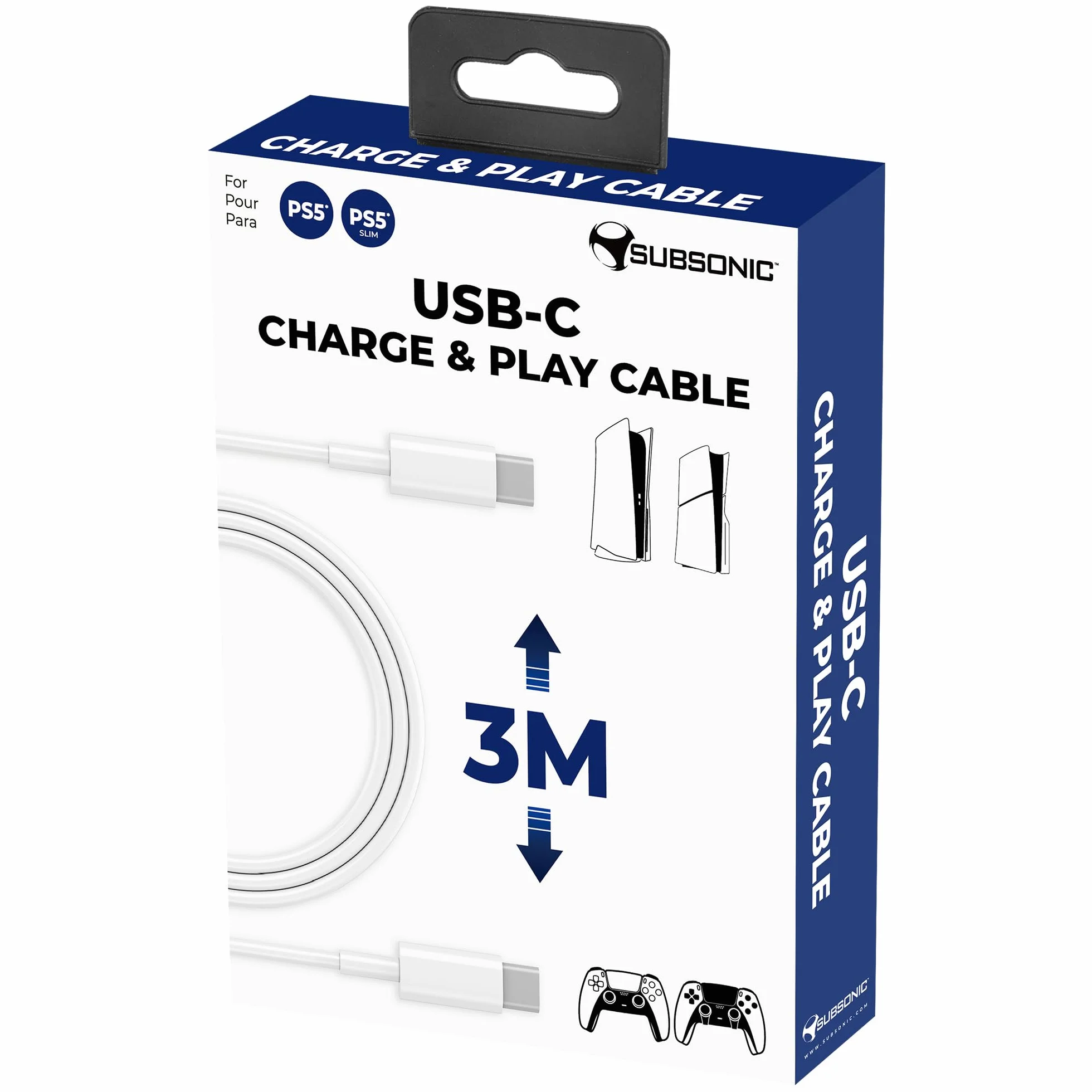 Subsonic Kabel ładujący do kontrolera PS5 - długość 3 metrów USB C - USB-C
