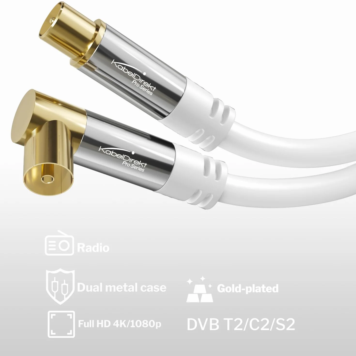 KabelDirekt – Kabel Antenowy 4K, koncentryczny – 90° kątowy/prosty – 1,5 m – Kabel TV cyfrowy/analogowy – Dostępny w 0,5-20 m (Kątowe gniazdo/prosty wtyk, do DVB-C/DVB-T/DVB-S, biały)
