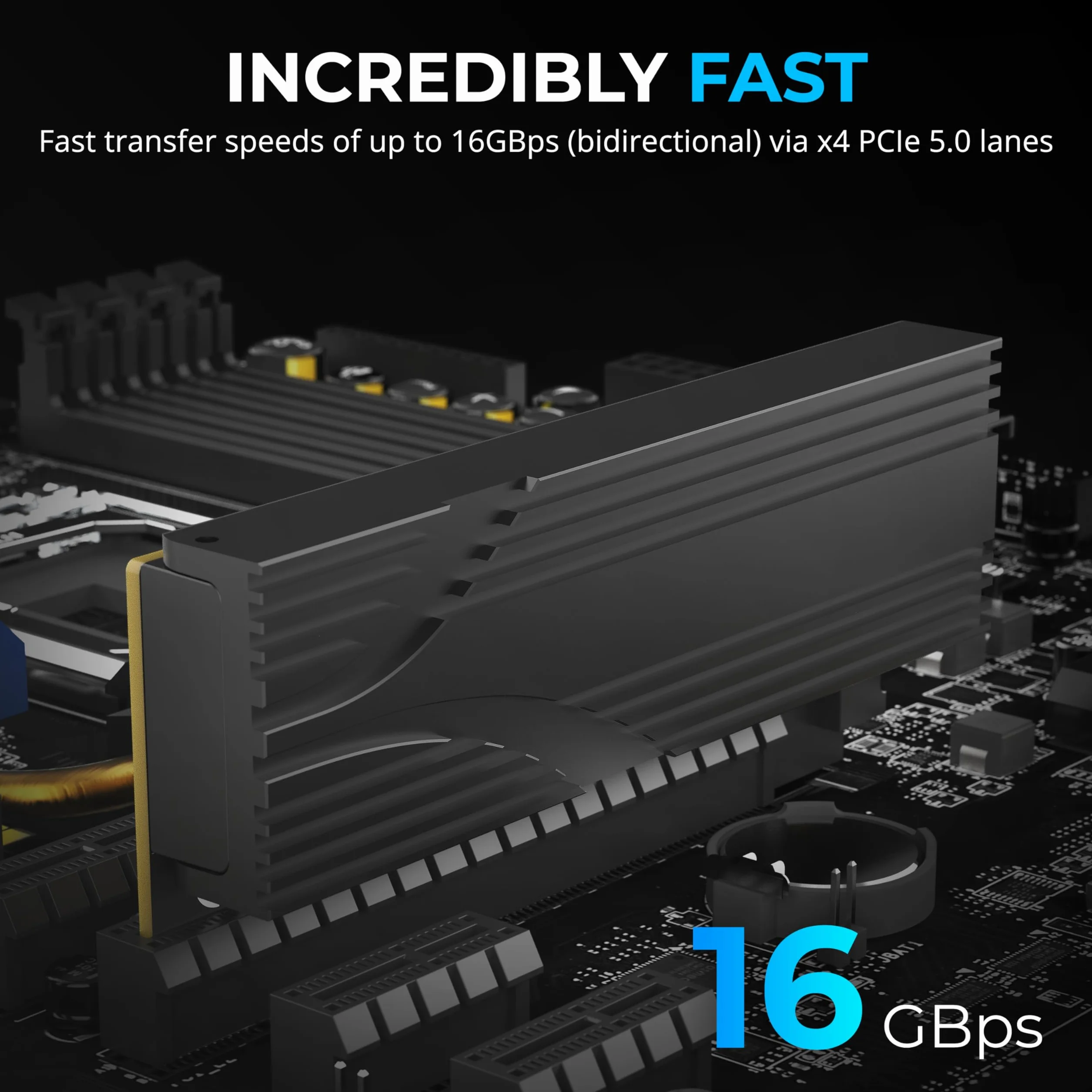 SABRENT M.2 NVMe do PCIe x16 adapter do Gen5 SSD, PCIe 5.0, beznarzędziowa karta dodatkowa z aluminiowym radiatorem (EC-TFPE)