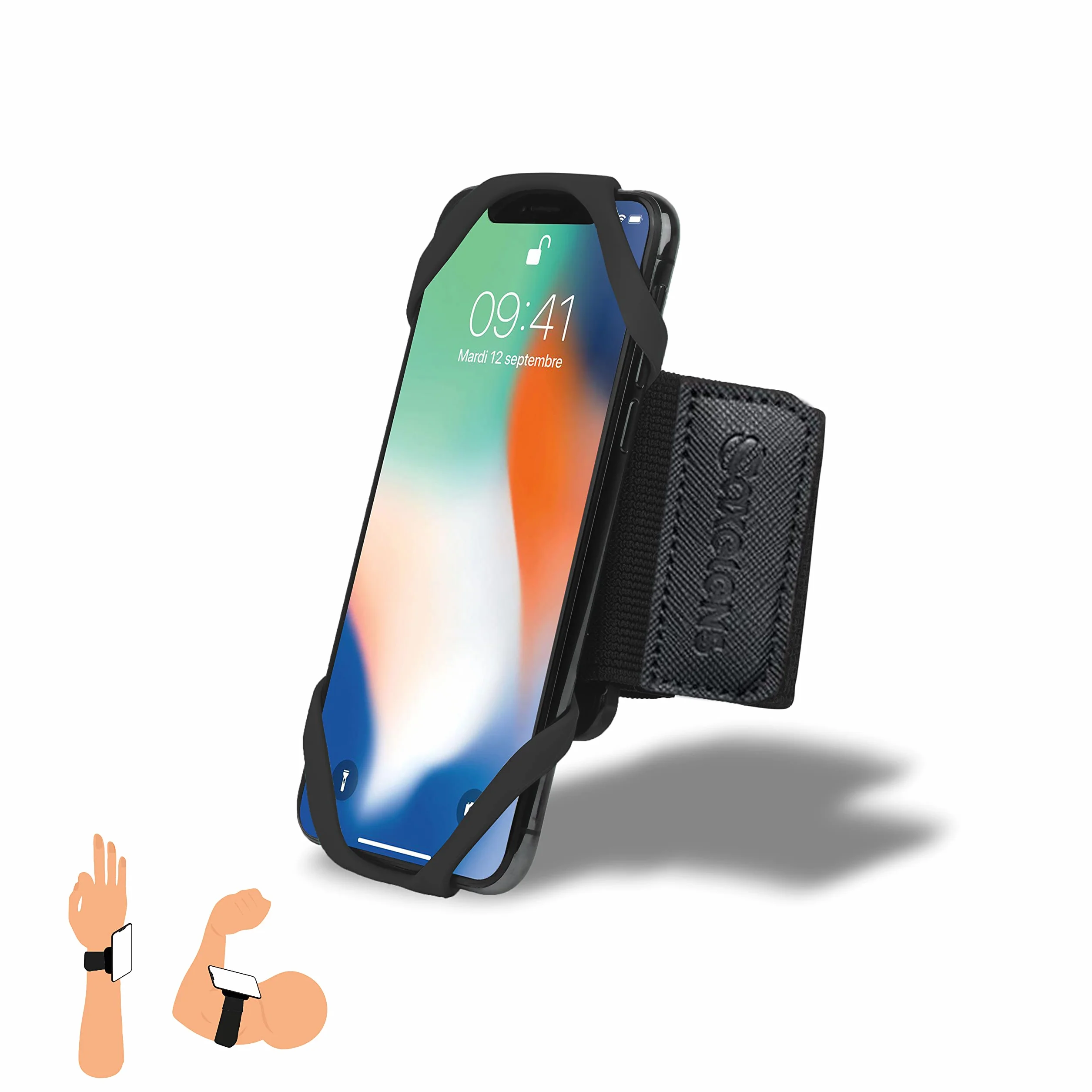 Nadgarstek i opaska 2 w 1: Uniwersalna, do smartfonów do 7 cali Obrót o 360° Kompatybilny iPhone, Samsung, Xiaomi - Czarny