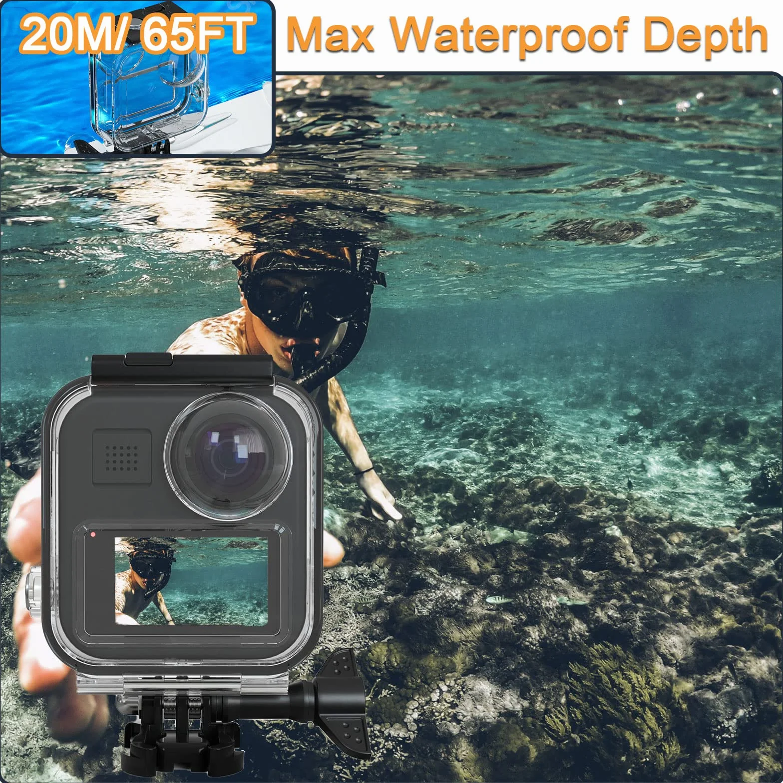 Wodoodporna obudowa do kamery sportowej Go Pro Max 360 z ekranem dotykowym, podwodna obudowa ochronna ze wspornikiem do GoPro MAX 360 zestaw akcesoriów do kamery sportowej