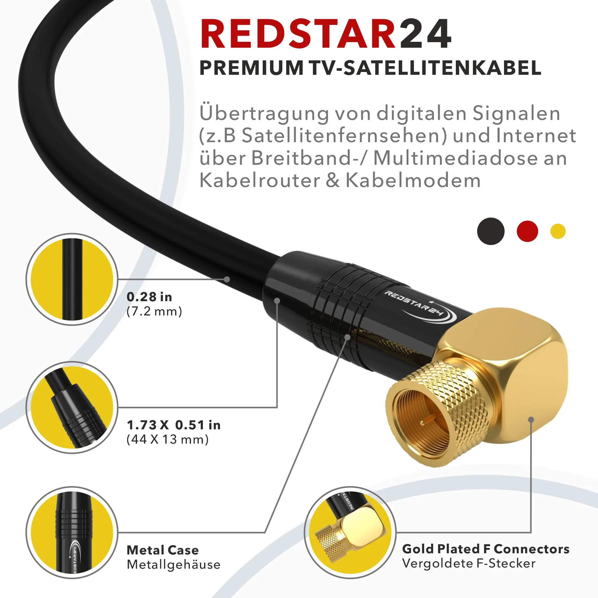 Kabel satelitarny 1 m kabel satelitarny SAT TV kabel antenowy cyfrowy kabel koncentryczny do Internetu 2 x wtyczka F 90° kątowa wtyczka kątowa router modem kabel przyłączeniowy HD 4K UHD DVB-S DVB-S2