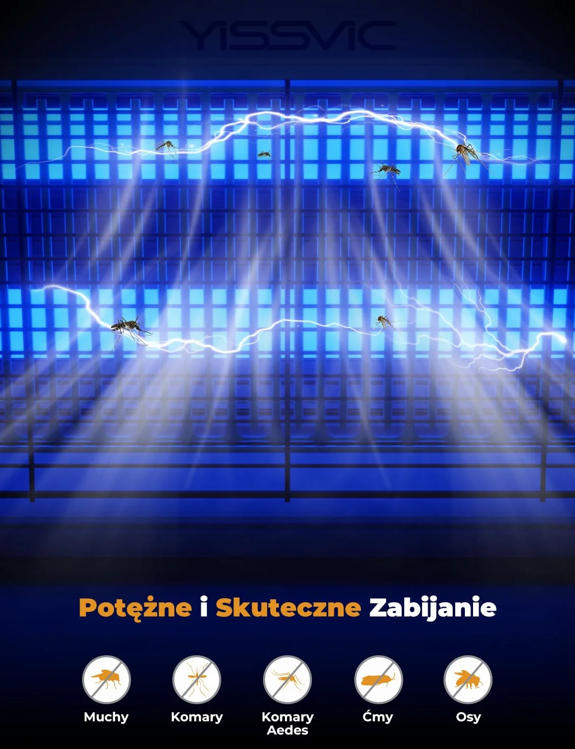 YISSVIC Lampa przeciw komarom Elektryczna lampa UV LED, zabijanie owadów w pomieszczeniach przeciw komarom, muchom i innym latającym owadom 2M
