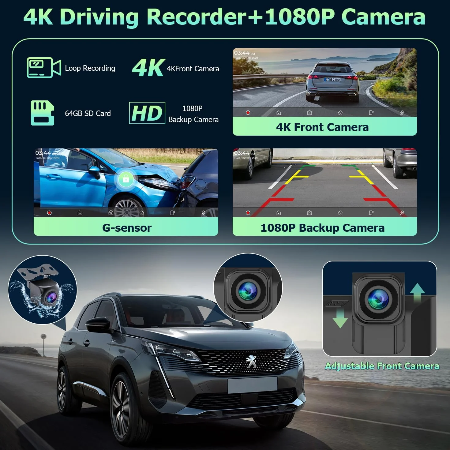 10,26" wyświetlacz CarPlay z kamerą rozdzielczą 4K, Android Auto, kamera cofania 1080p, pamięć 64 GB, Bluetooth