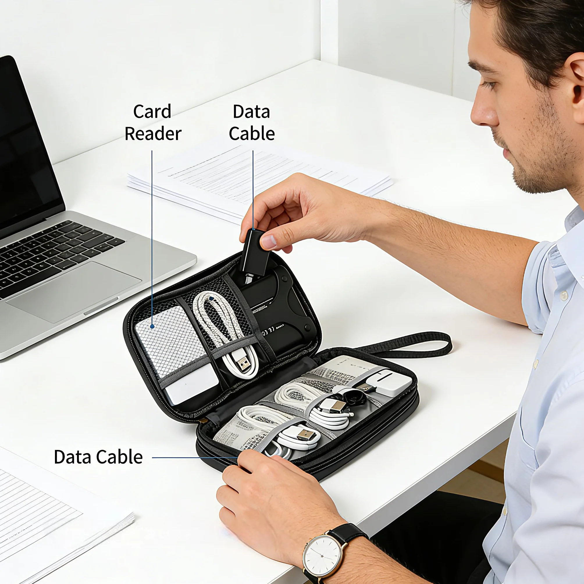 Mała torba do przechowywania, organizer na elektronikę, torba podróżna, wodoszczelna torba na kabel z podwójną przegródką, przenośna torba do przechowywania kabli USB, ładowarek, dokumentów