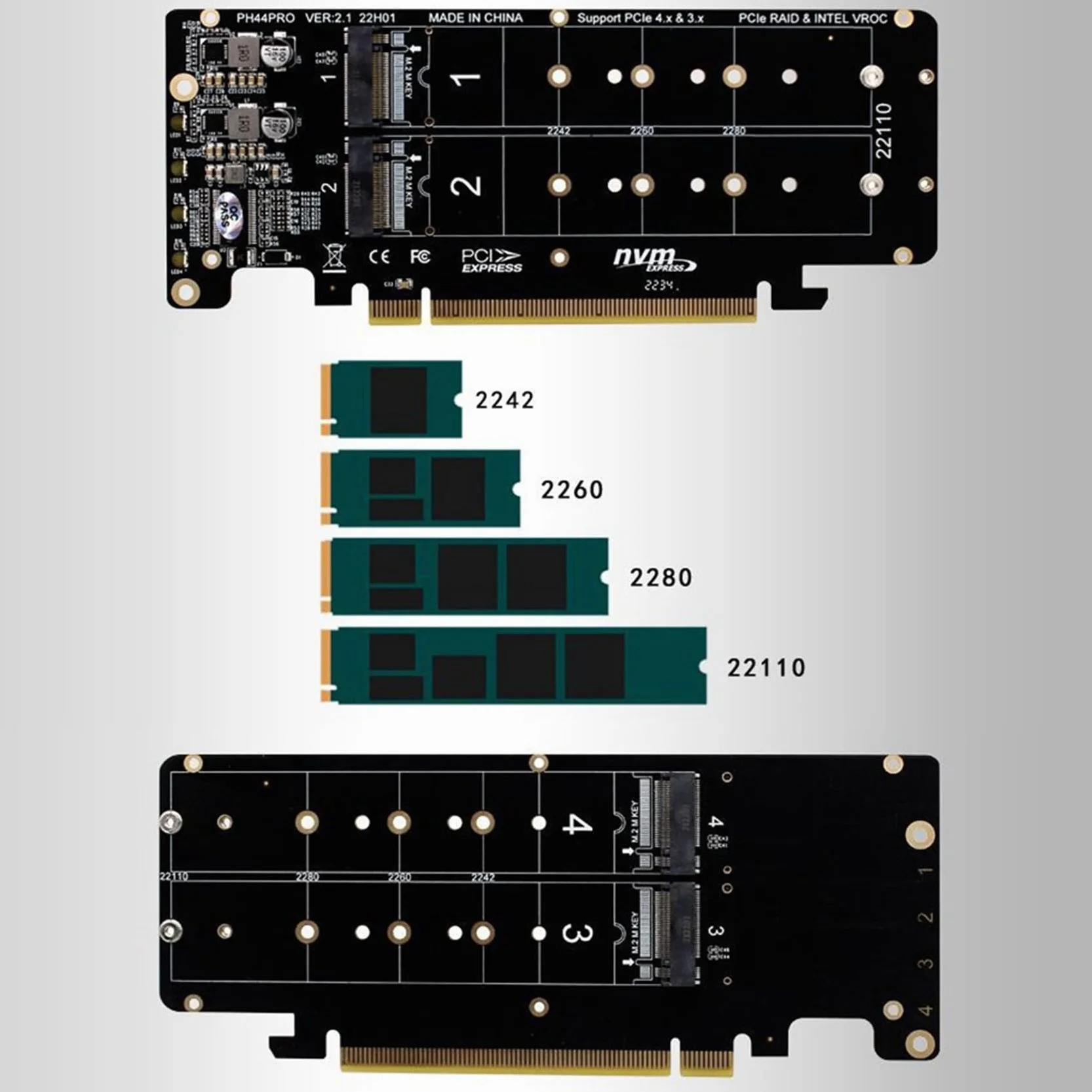 4 x karta rozszerzenia PCIE 4.0 Dual Disk PCIeX16 do M.2 M-Key NVME SSD, obsługuje 4 dyski SSD NVMe M.2 M Key 2280