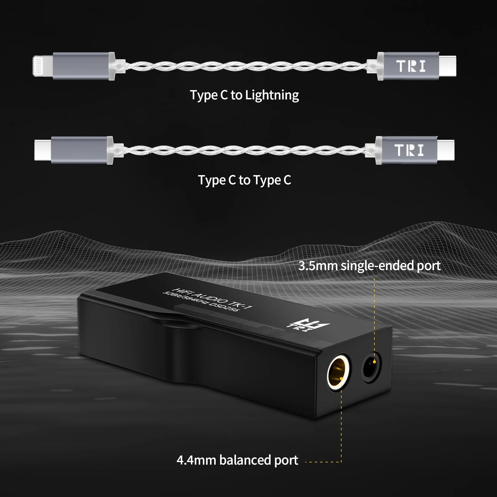 Yinyoo TRI TK1 Protable DAC wzmacniacz słuchawkowy, podwójne chipy CS43131, 32 bity, 384 kHz, DSD256, Dongle DAC, do audio Hi-Fi, z kablem przejściowym USB-C na USB-C, do gniazda słuchawkowego 3,5 mm
