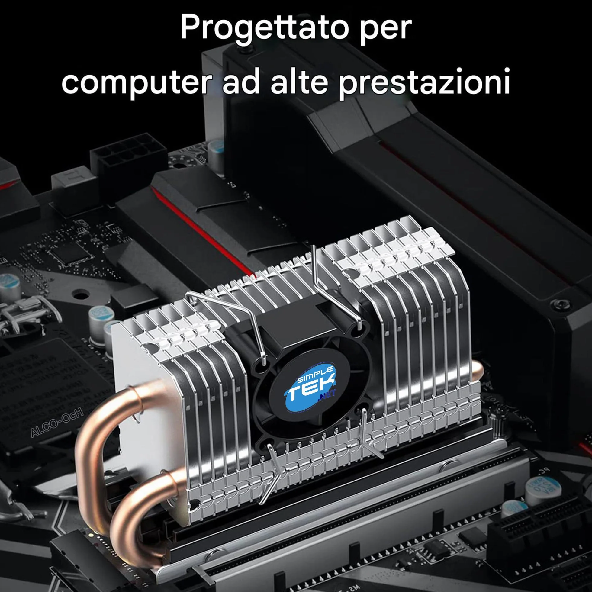 SIMPLETEK Aktywny radiator z wentylatorem do SSD M.2 2280 NVME / SATA – model G-M2HP04-F z rurą grzewczą i sterowaniem PWM