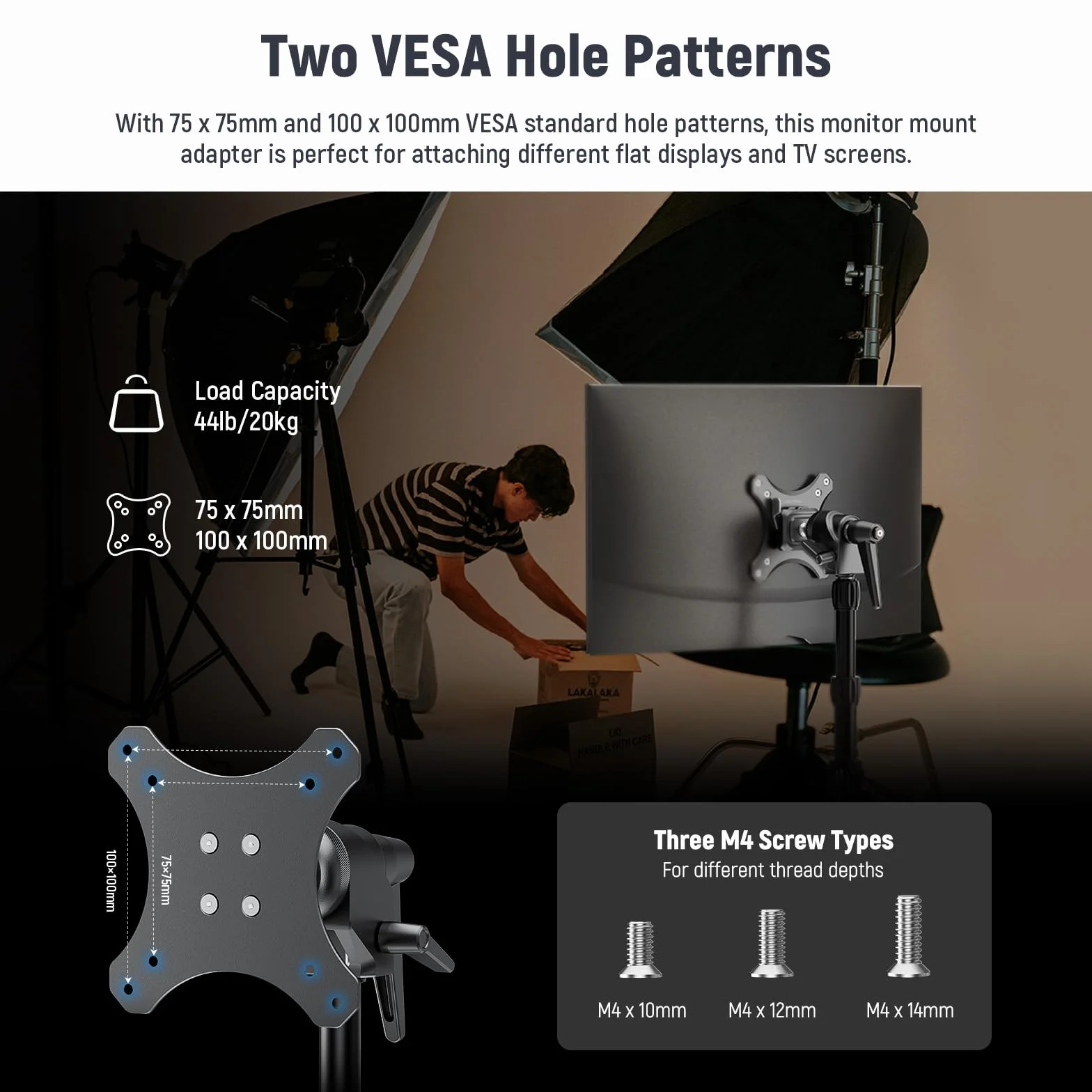 NEEWER Adapter do montażu monitora VESA z szybkozłączką typu Arca, obrotowa głowica kulowa 360°, śruba M4 i adapter stojaka odbiornika 5/8 cala do ekranu telewizora, monitora polowego, stojaka C