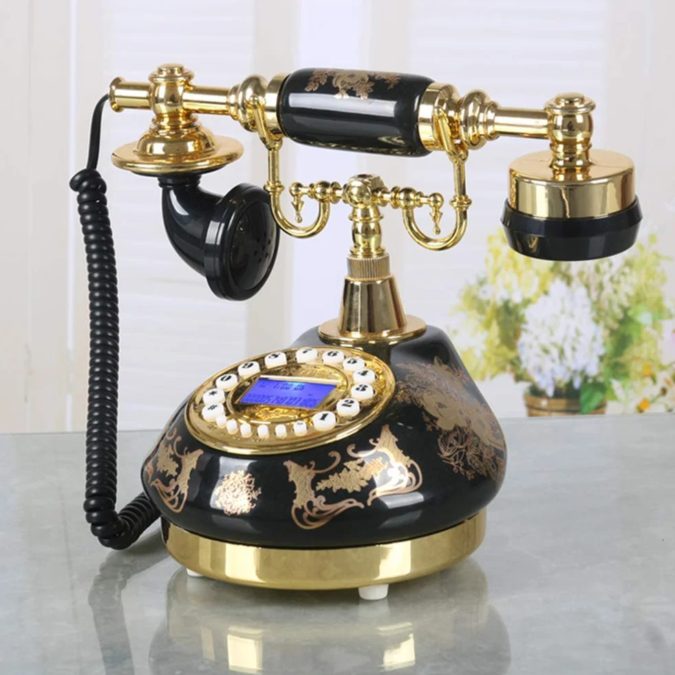 Telefon w stylu retro vintage, telefon stacjonarny w stylu ceramiki z wybieraniem przyciskowym, staromodny telefon z tarczą obrotową - hotele/galerie/firmy jubilerskie/telefon domowy i biurowy