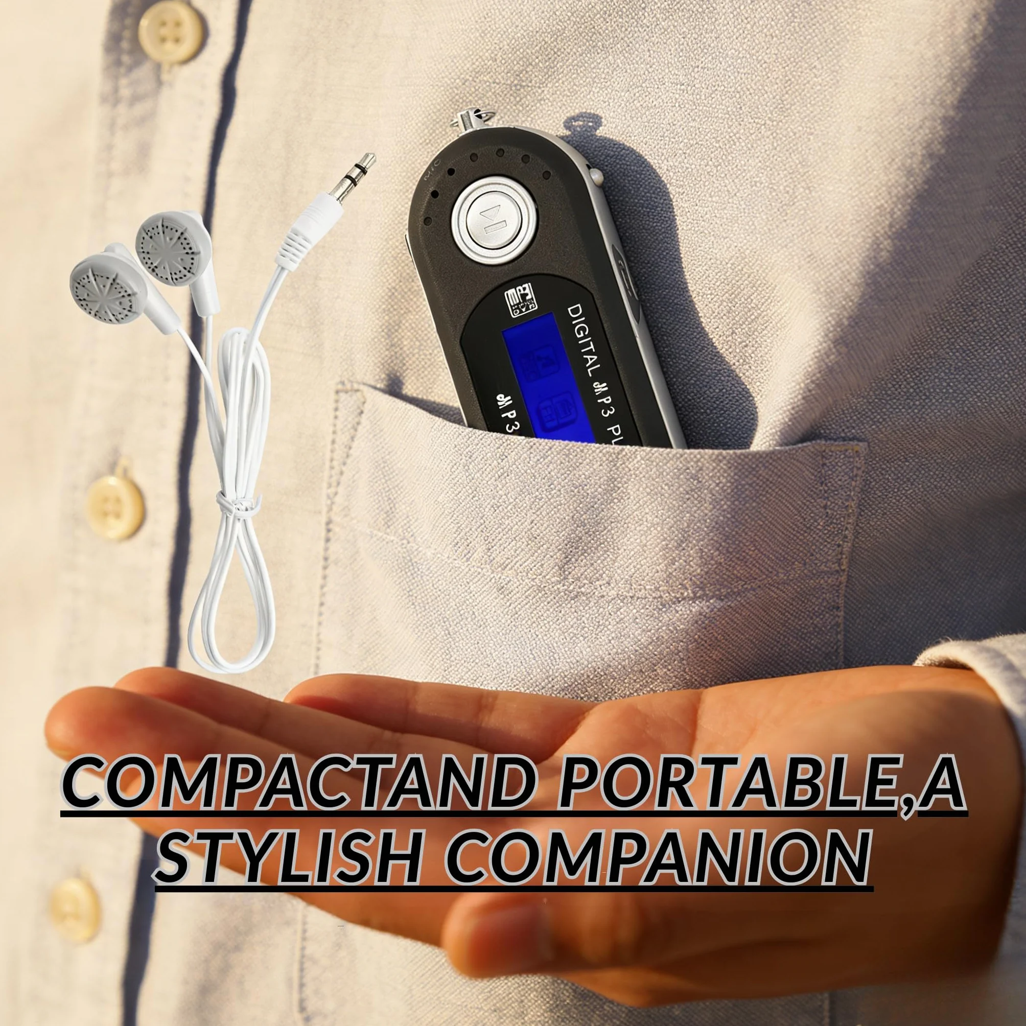 Odtwarzacz MP3, mini USB 2.0, odtwarzacz MP3 z radiem FM i słuchawkami, ekran LCD, automatyczne wyłączanie (czarny)