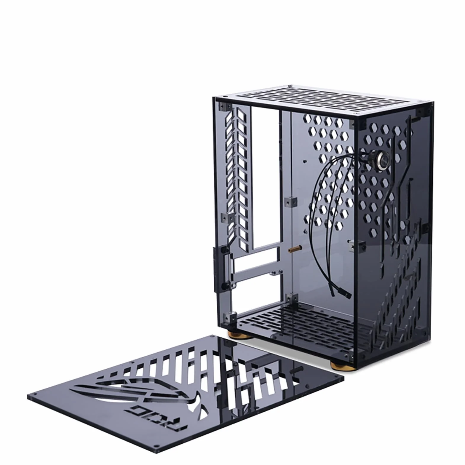 Domary Przenośna Mała Obudowa Komputera PC Obudowa Komputera Stacjonarnego Mini ITX PC z Pleksiglasu Kompaktowa 4,3 L z Rozpraszaniem Ciepła 360 Stopni (Czarny)