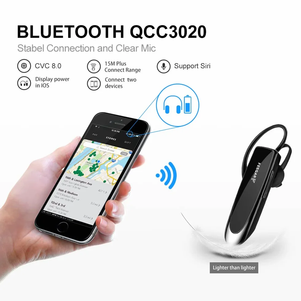 Feegar BF300 PRO Zestaw słuchawkowy Bluetooth 5.0 CSR Słuchawka Bluetooth Czas rozmowy 24h Mikrofon HD Micro Multipoint Bluetooth 5.0 HD Automatyczne parowanie Technologia redukcji szumów CVC 6.0
