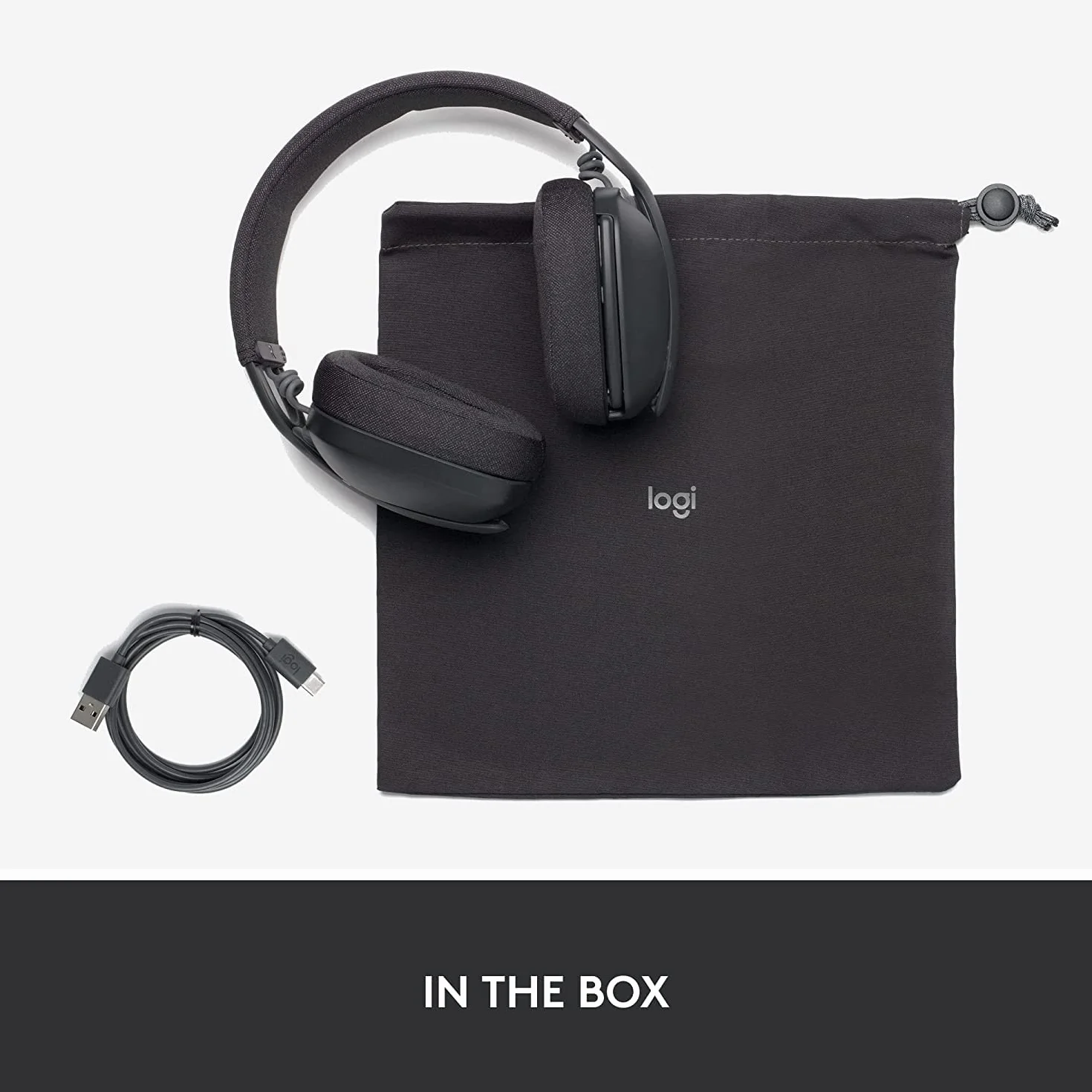 Bezprzewodowe słuchawki Logitech Zone Vibe Bluetooth z mikrofonem z redukcją szumów tła, USB-A, USB-C dla Google Meet, Google Voice, Zoom, Mac/PC, Grafitowy