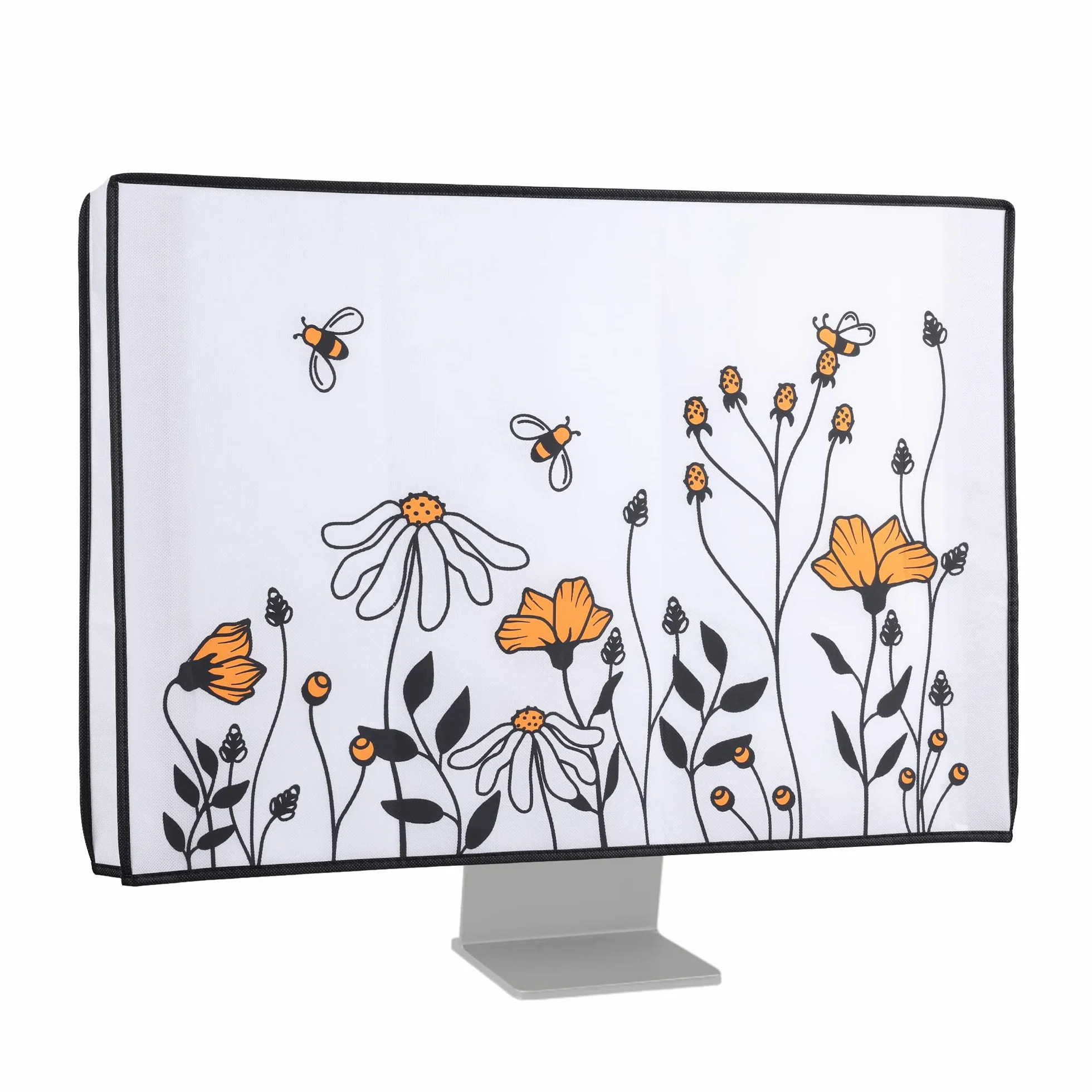 kwmobile Pokrowiec na ekran komputera kompatybilny z monitorem 27-28" - Osłona ekranu PC - Czarny-Pomarańczowo-Biały