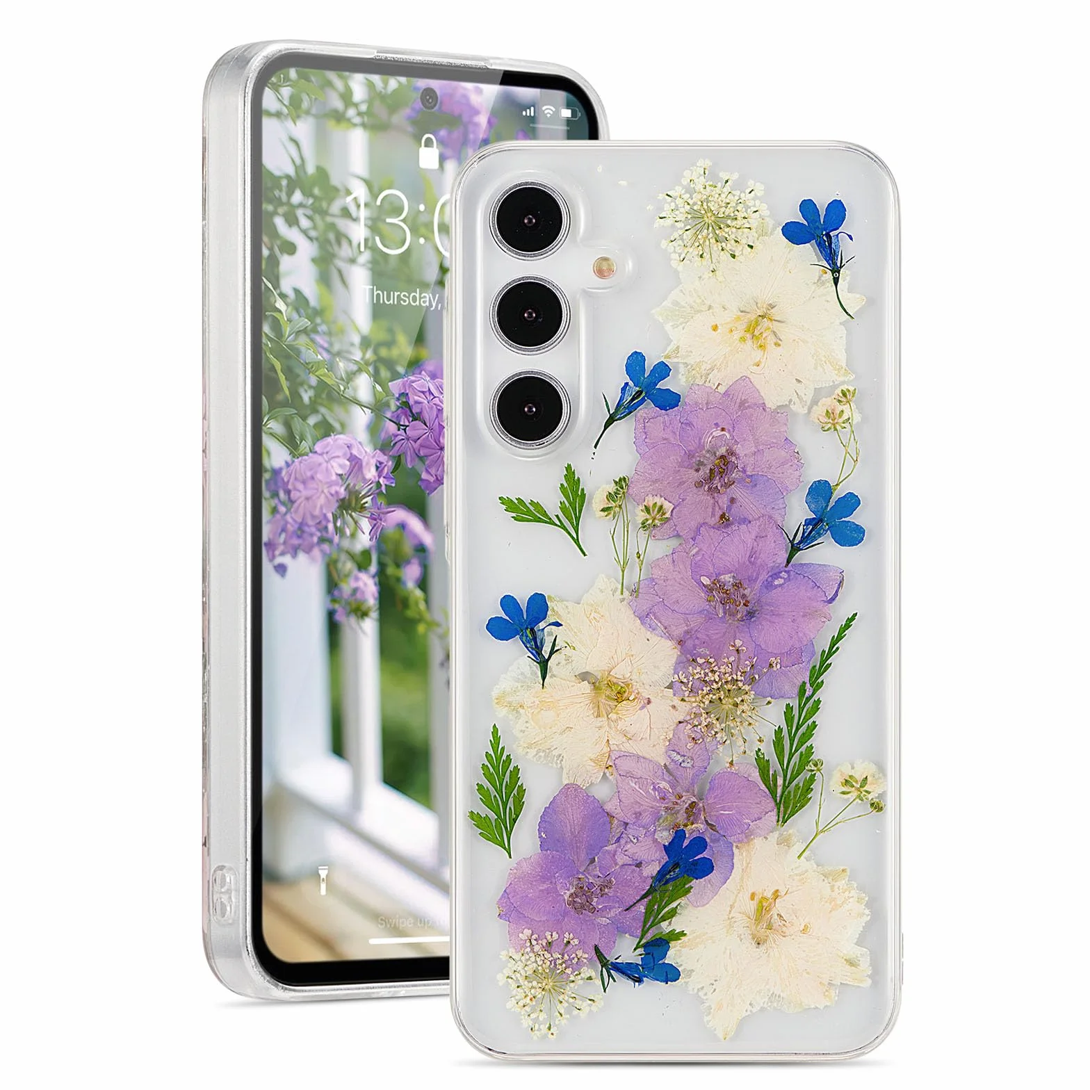 Etui z suszonymi kwiatami do Samsung Galaxy A55 5G, przezroczyste, TPU, miękkie, odporne na wstrząsy