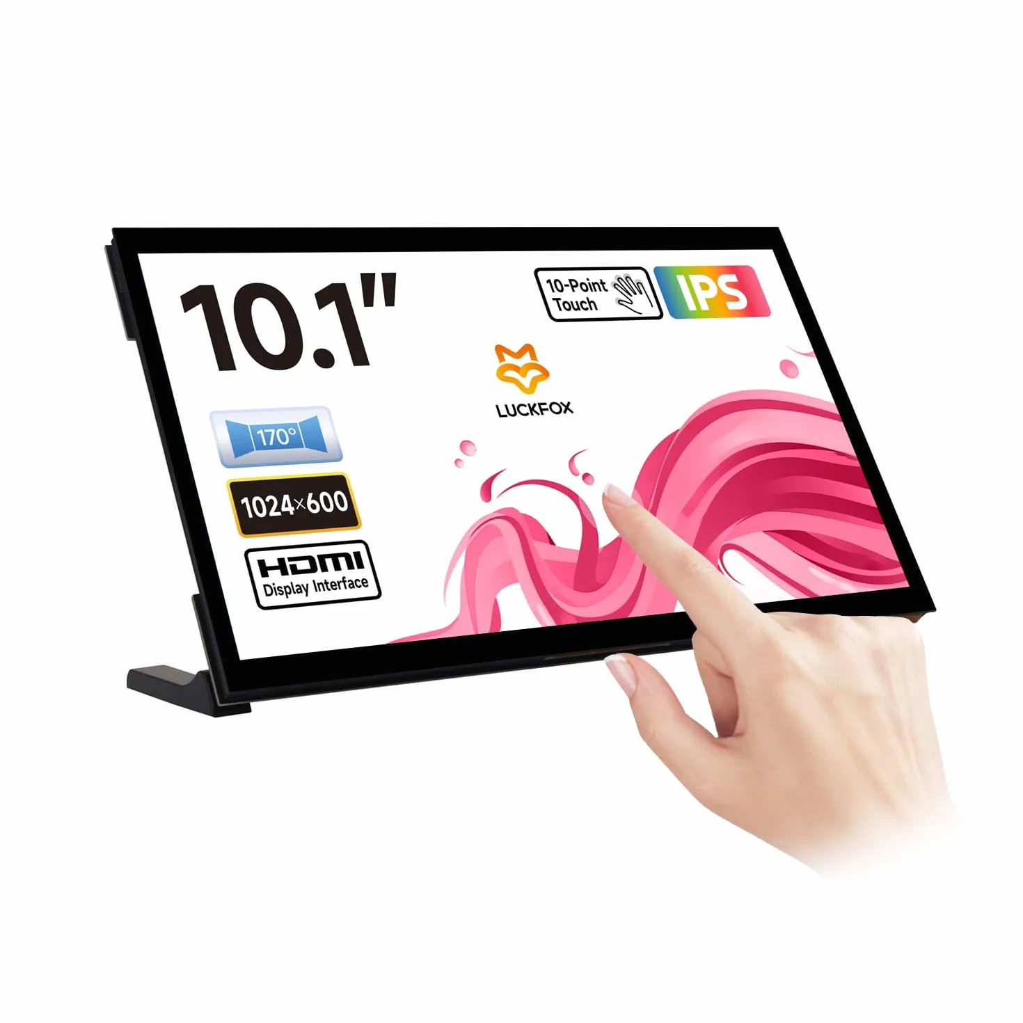 KLAYERS Ekran dotykowy do Raspberry Pi, przenośny monitor Plug & Play HDMI 1024 x 600 10,1 cala z podstawką, 10-punktowy ekran dotykowy LCD, głośniki dwutorowe, drugi laptop