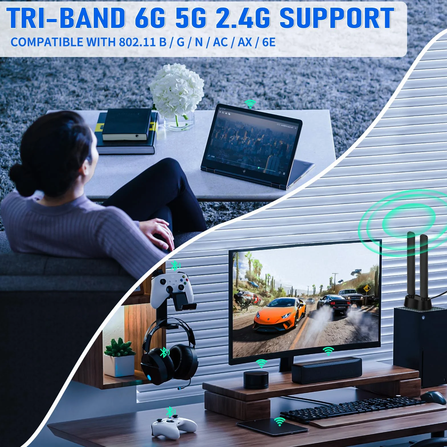 Eightwood Antena WiFi 6E 2,4/5/5,8/6 GHz trójpasmowa wzmacniacz sygnału WLAN podstawa magnetyczna RP-SMA
