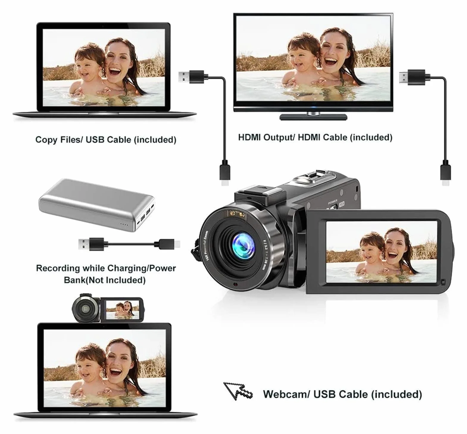 Kamera Wideo, Kamera wideo kamera 4K 56MP Wbudowany wypełnienie w nokt widzenia wizji WIFI Vloggowanie do nagrywania vlogu kamery cyfrowej internetowej(32GB SD Card,Red Mic Lens Hood)