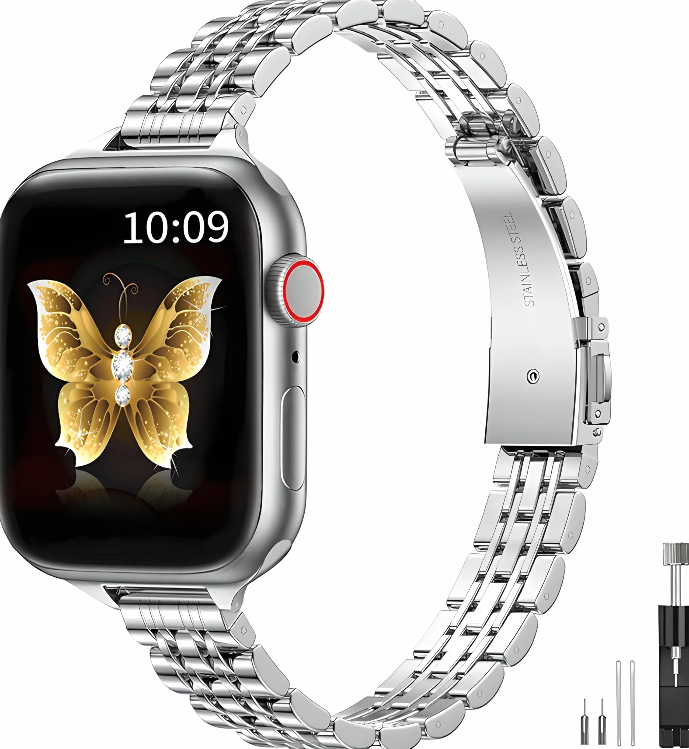 Metalowy pasek kompatybilny z Apple Watch 38 mm, 40 mm, 41 mm, 42 mm, 44 mm, 45 mm, 46 mm, 49 mm, dla kobiet i mężczyzn, modny, smukły, metalowy pasek ze stali nierdzewnej do iWatch Ultra/Ultra 2, SE