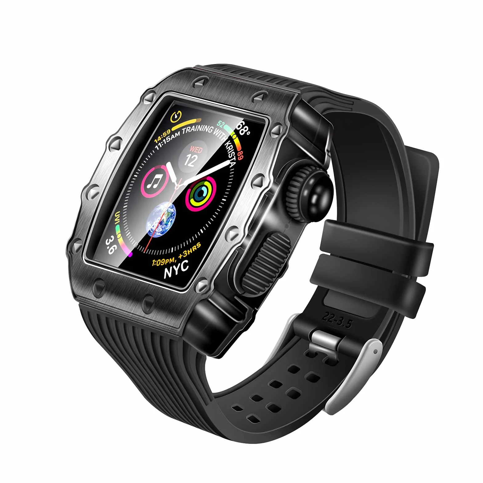 Hartowana folia metalowa obudowa silikonowy pasek 3 w 1 do zegarka Apple Watch 6 5 SE 44 mm do sportów na świeżym powietrzu inteligentny zegarek opaska na nadgarstek do iWatch 8 7 45 mm