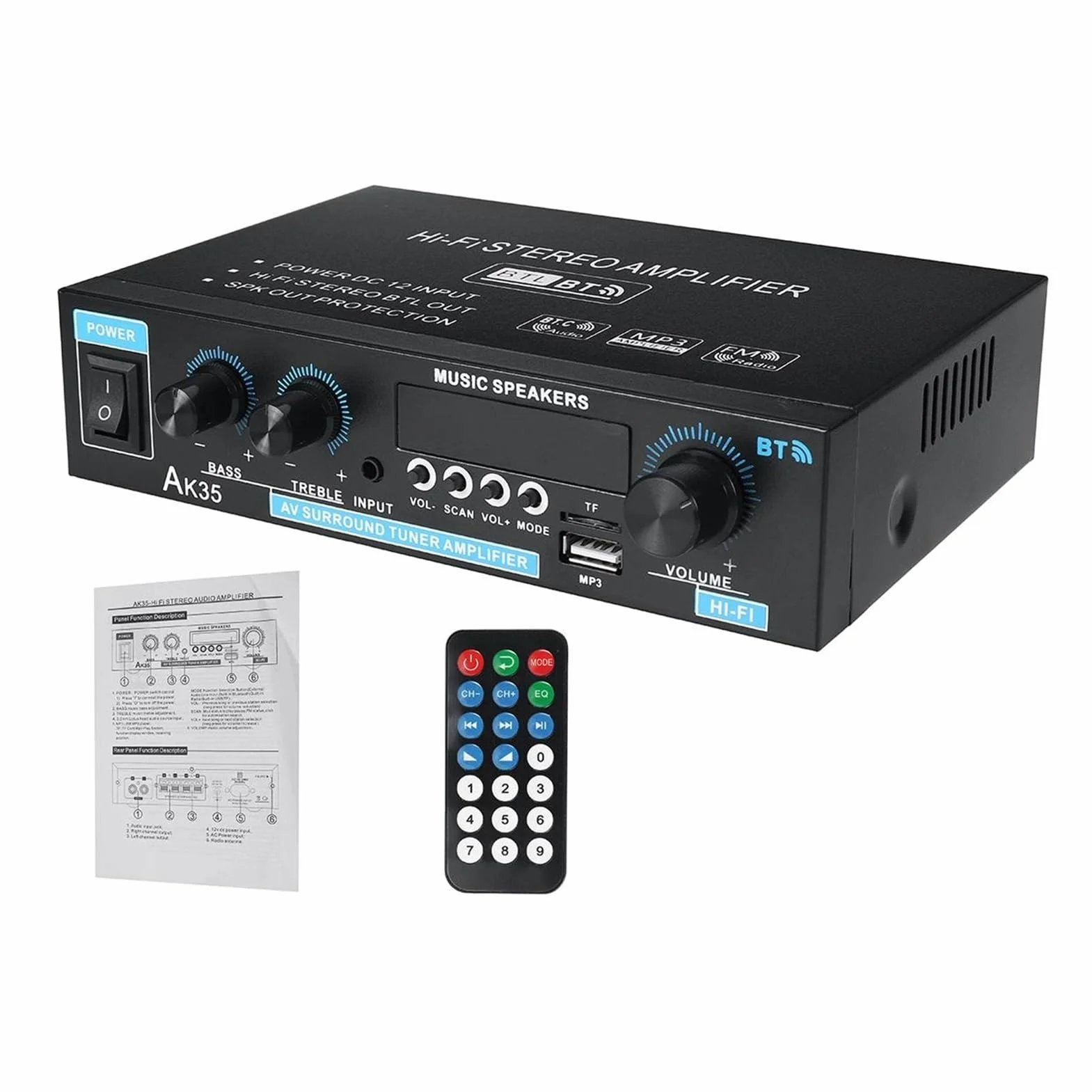 Wzmacniacz, 40. 0W + 400W. Wzmacniacz cyfrowy MINI 2.0 Kanałowy Odbiornik Bluetooth 5.0 Usb. Odtwarzacz muzyki Stereo Home/Car/Marine Audio Amp