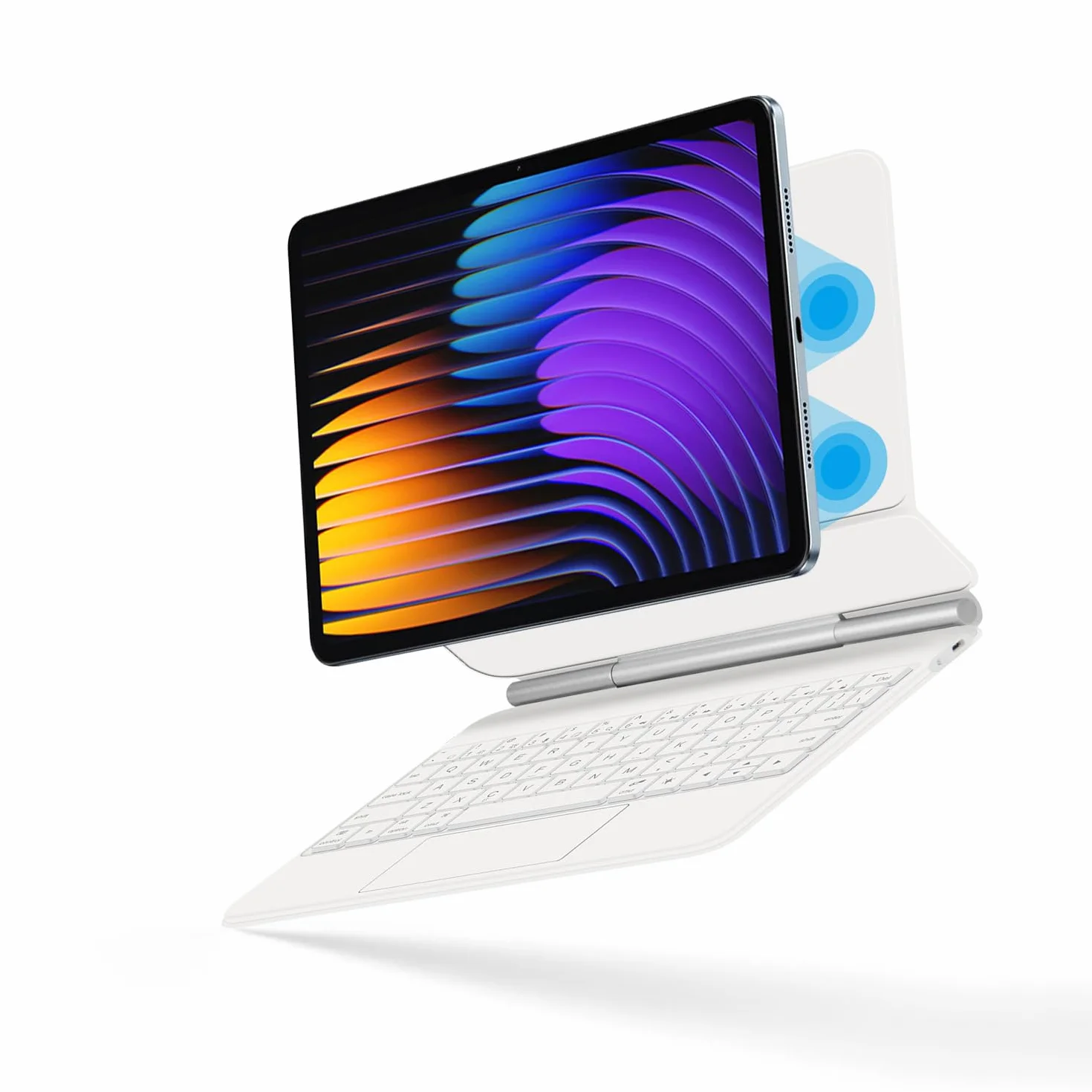 Etui na klawiaturę do Xiaomi Mi Pad 8/8 Pro 11,2" 2025, magnetyczny stojak na płozach, ultracienkie etui ochronne z podświetlaną klawiaturą, białe