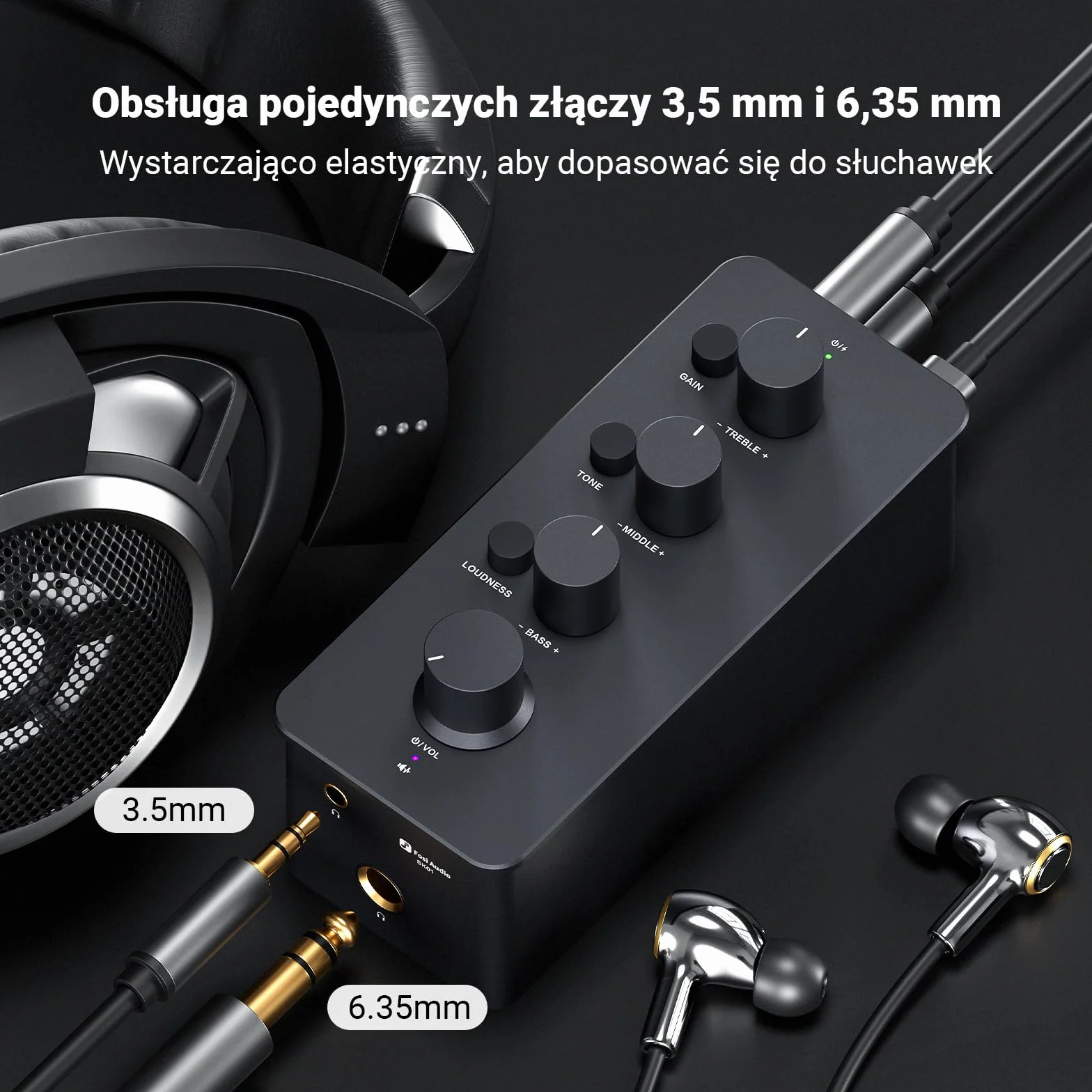 Fosi Audio SK01 Wzmacniacz Słuchawkowy z Korektorem Preamp z Regulacją Tonów Niskich średnich i wysokich oraz kompensacją głośności Analogowy Amp Klasy A do gitary elektrycznej z gniazdami 3,5/6,35mm