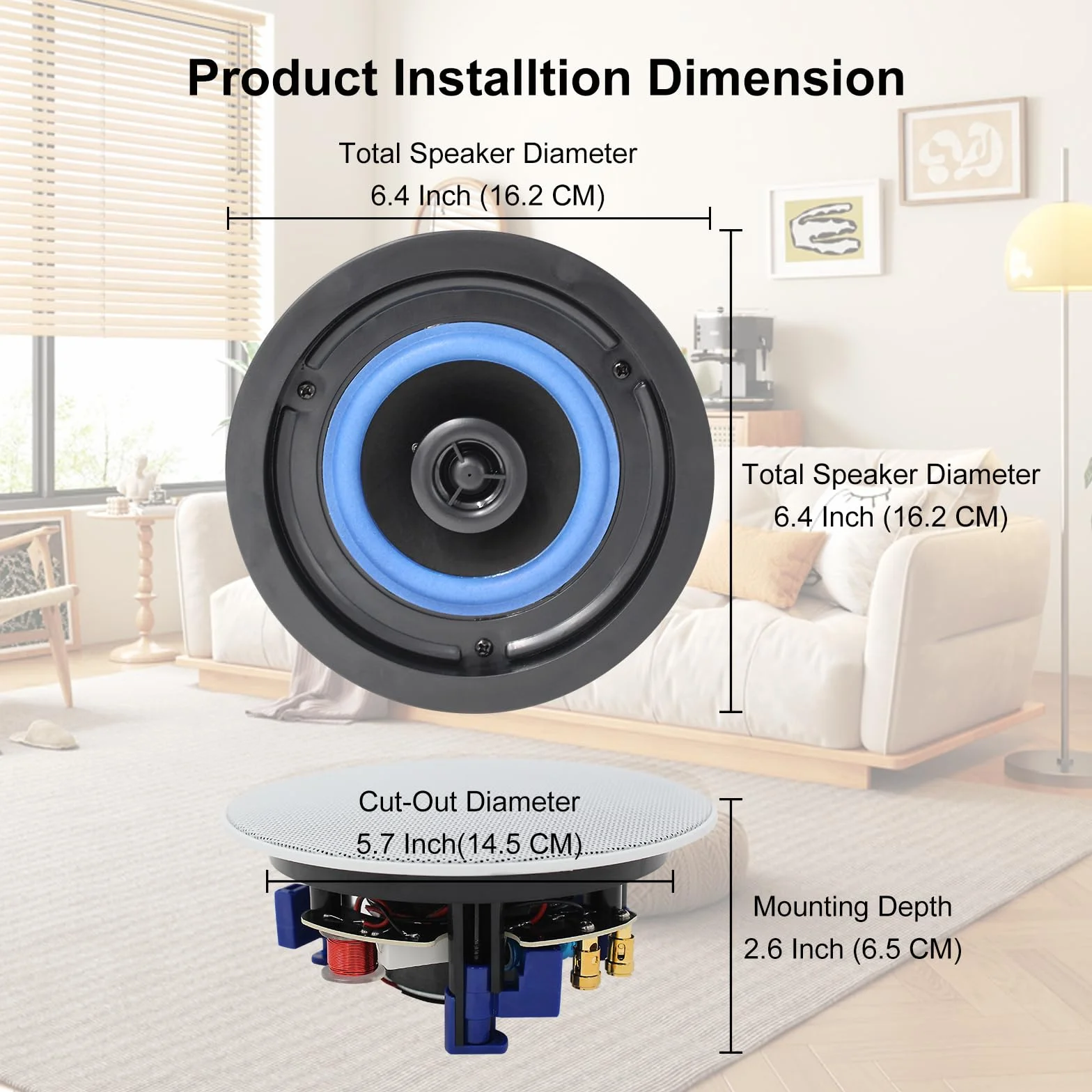 4-calowy głośnik sufitowy Herdio, wbudowany głośnik Bluetooth 160 W, dźwięk do montażu podtynkowego, idealny do użytku wewnątrz i na zewnątrz, sypialnia, biuro, kino domowe, ganek (4 głośniki)