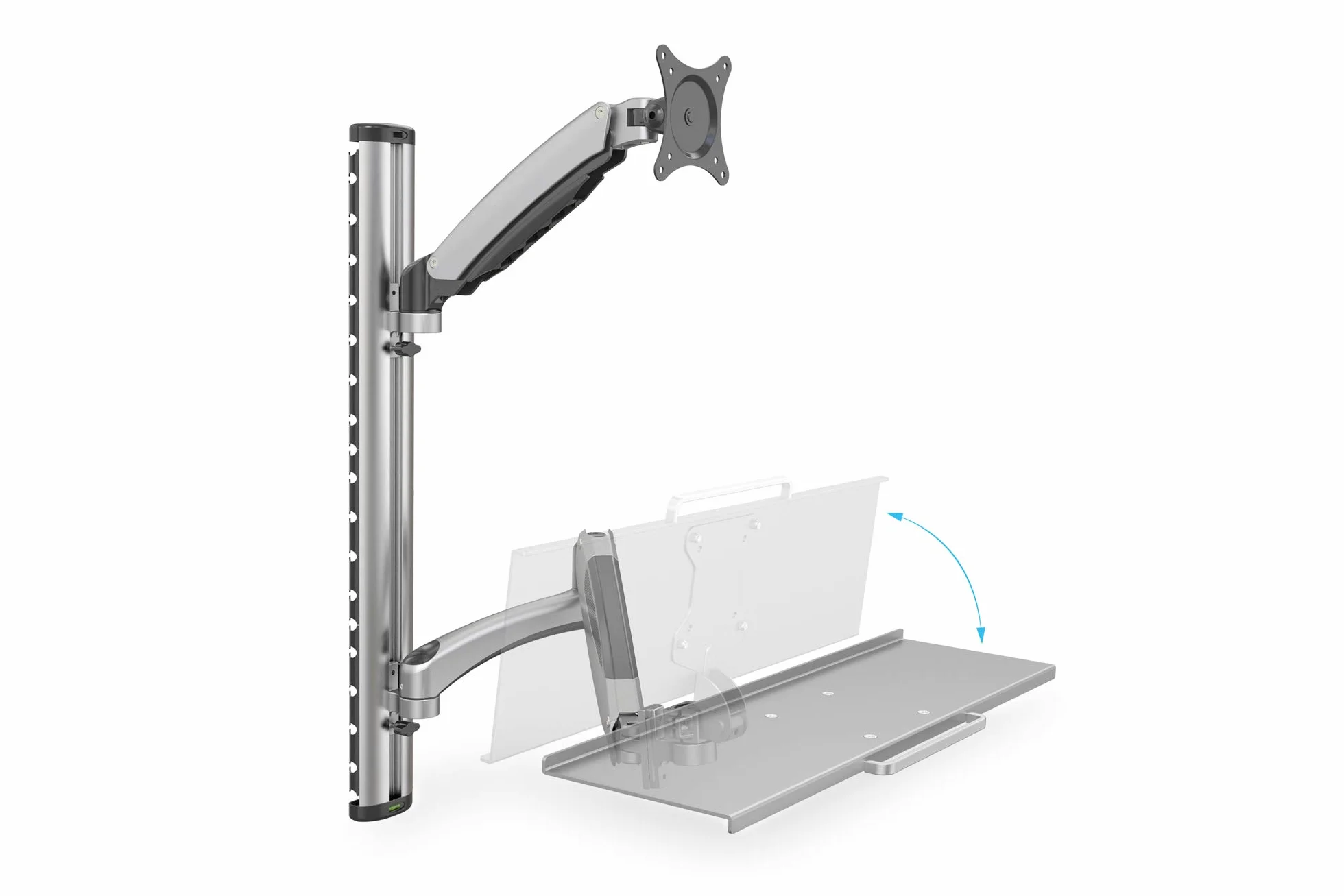 DIGITUS DA-90354 - Stacja robocza stojąca/siedząca - Uchwyt do monitora z półką na klawiaturę - Montaż ścienny - 2x sprężyna gazowa - 1 monitor - Do 27 cali - VESA 75x75, 100x100 - Srebrny