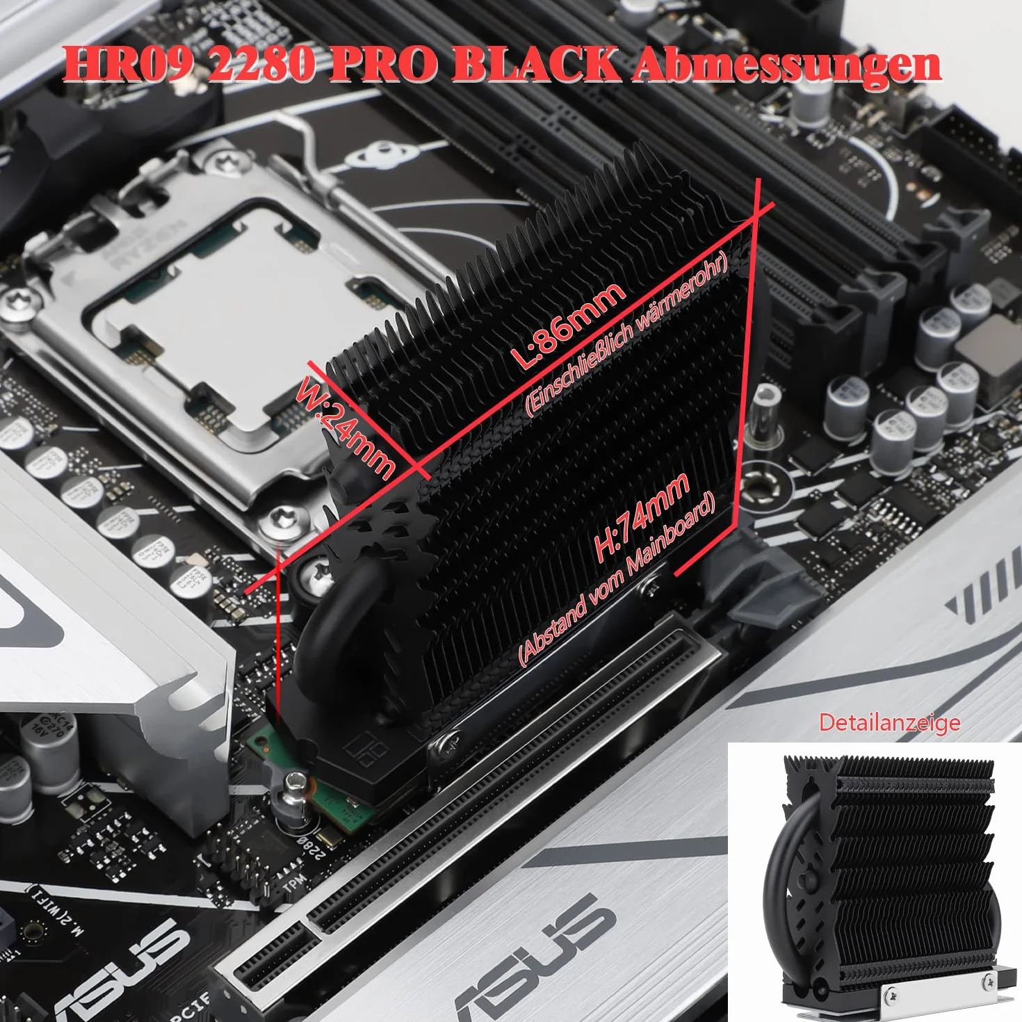 Thermalright HR-09 2280 PRO Black radiator dwustronny SSD 2280 z podkładką termiczną do komputera stacjonarnego