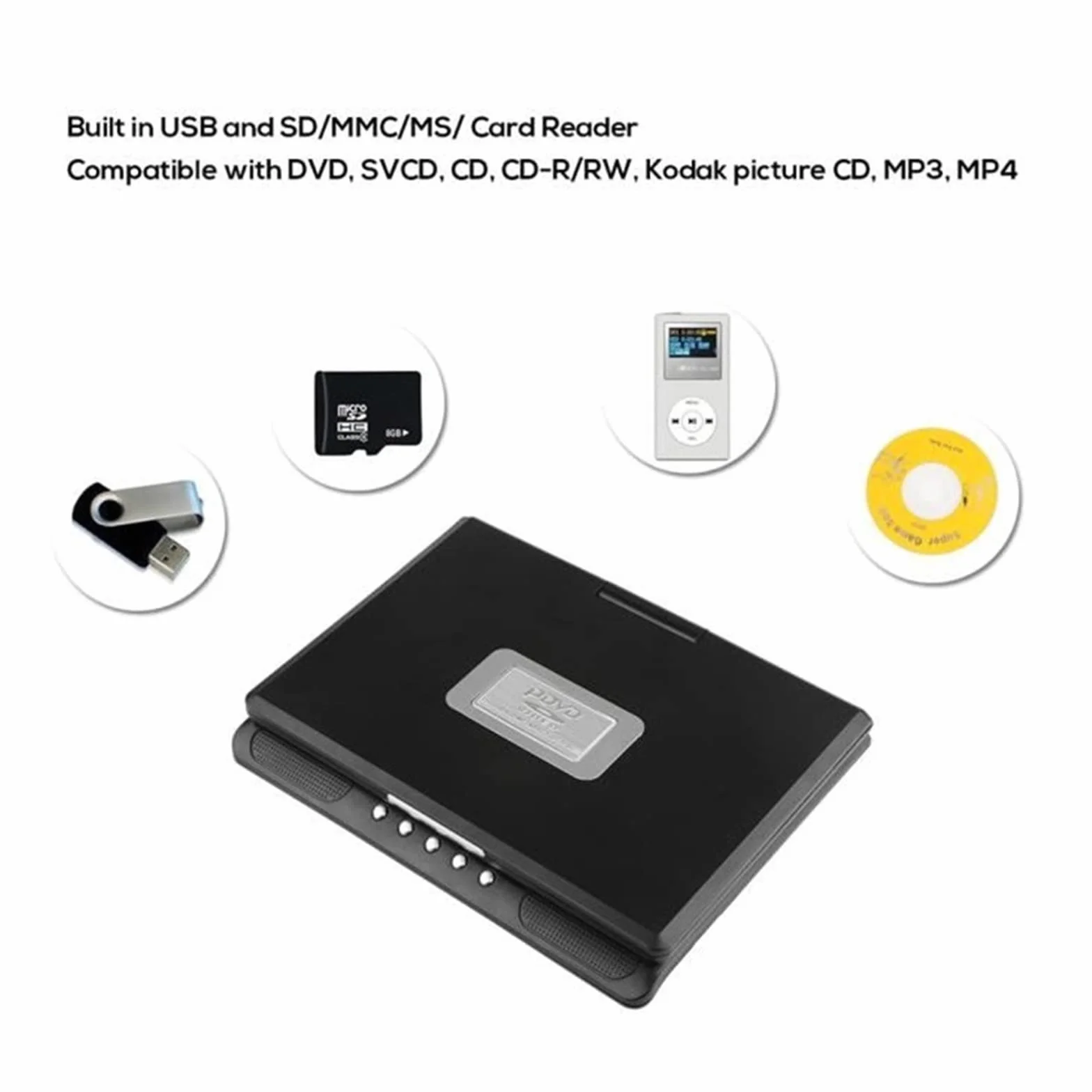 Przenośny odtwarzacz DVD,Odtwarzacz DVD, 9,8-calowy przenośny domowy samochodowy odtwarzacz DVD VCD CD z grami Odtwarzacz telewizyjny USB Adapter radiowy,for Home, Car