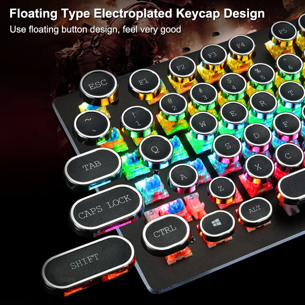 HJK920 Mechaniczna klawiatura do gier, oświetlenie RGB LED, 104 klawiszy, klawiatura retro, przewodowa, do komputerów PC Gamer Office i laptopa stacjonarnego (czarny)