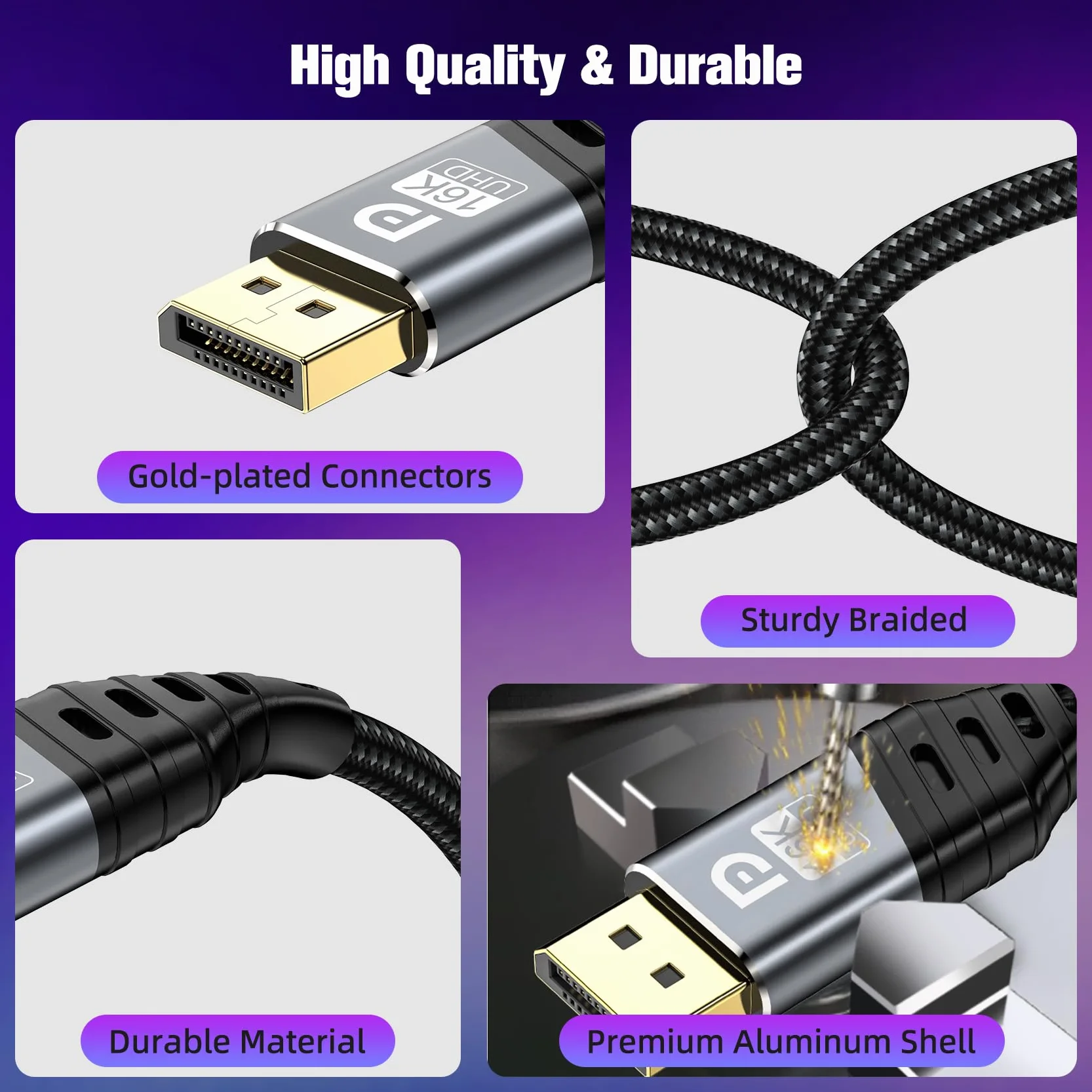Kabel DisplayPort 16K 2.1, kabel DP 2M przy 60 Hz, 8K przy 120 Hz, 4K przy 240 Hz / 165 Hz / 144 Hz, 2K przy 240 Hz, 80 GB/sek., HDR, DSC 1.2a, FreeSync, G-Sync, kompatybilny z kartą graficzną…