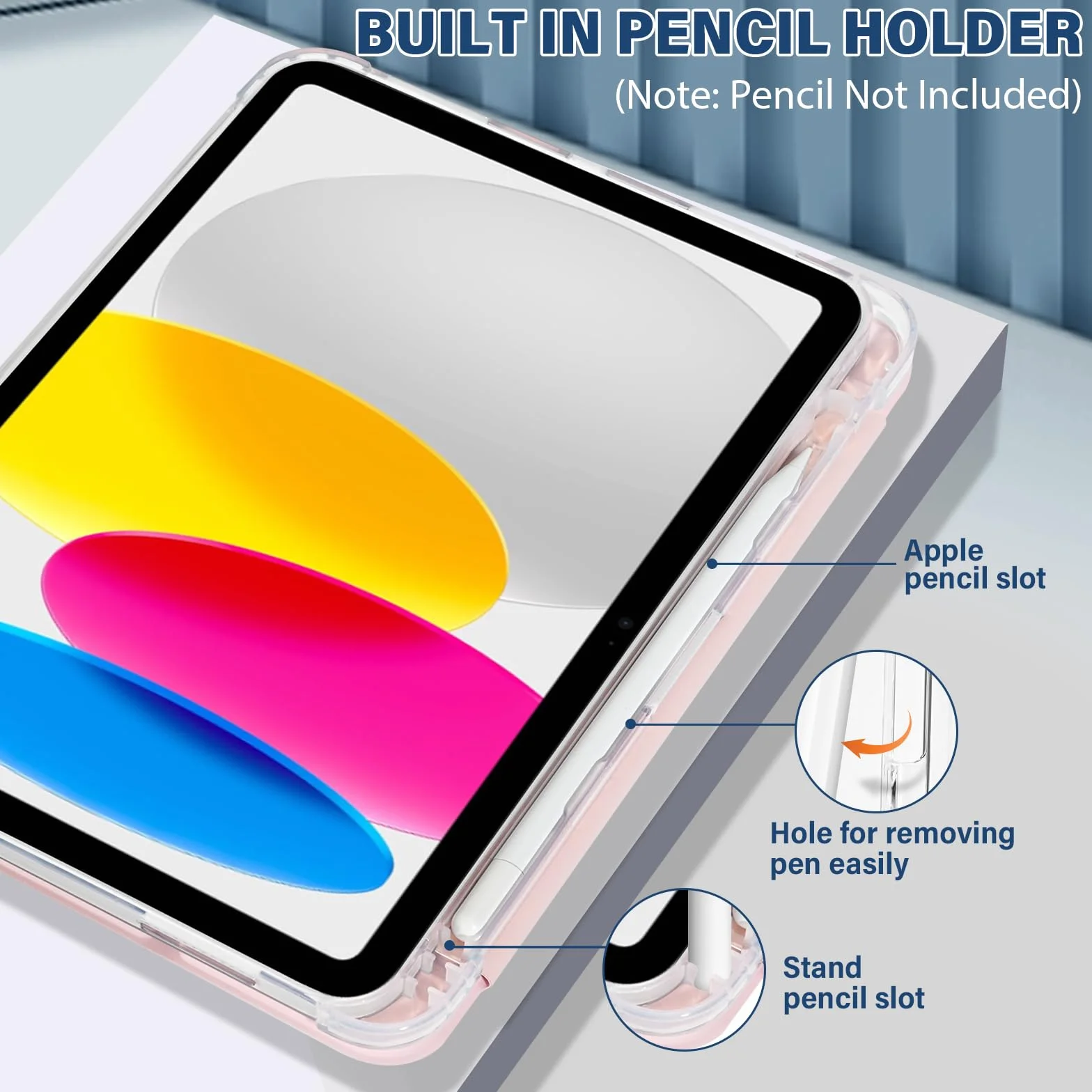Etui dla iPad (A16) 11. Generacji 11 cala 2025, iPad 10. Generacji 10,9 cala 2022 z Uchwytem na Długopis, Ultracienkie etui ochronne, Miękkie TPU Półprzezroczyste tyłem Case, Różowy