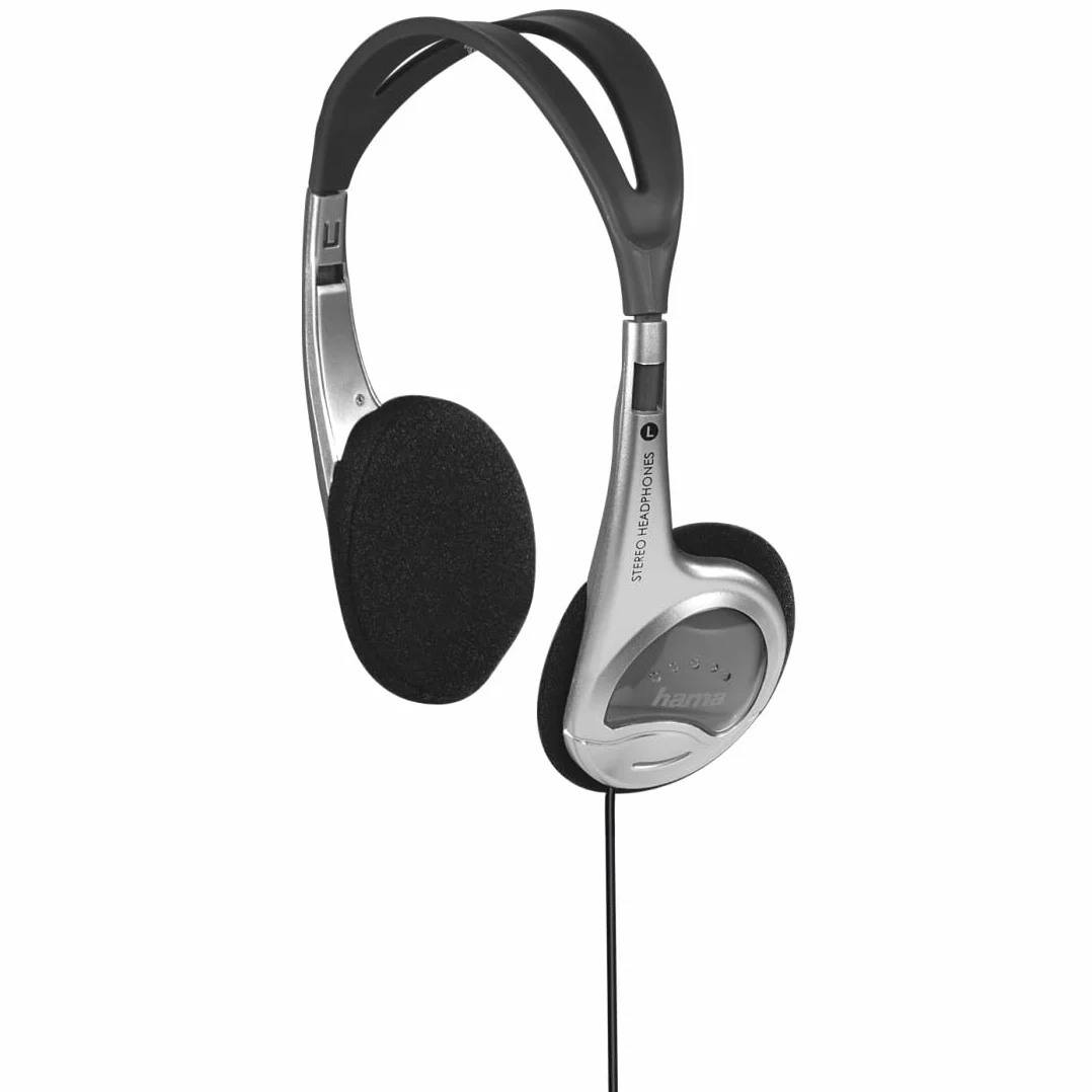 Hama Lekkie słuchawki HK-229 (On-Ear Super Bass, waga 70 g, stereo, długość kabla 150 cm, pozłacana wtyczka jack 3,5 mm, prowadnica kabla jednostronna) srebrne | On-Ear Super Bass srebrny, lekki 70 g, prowadnica kabla jednostronna, pozłacana wtyczka jack