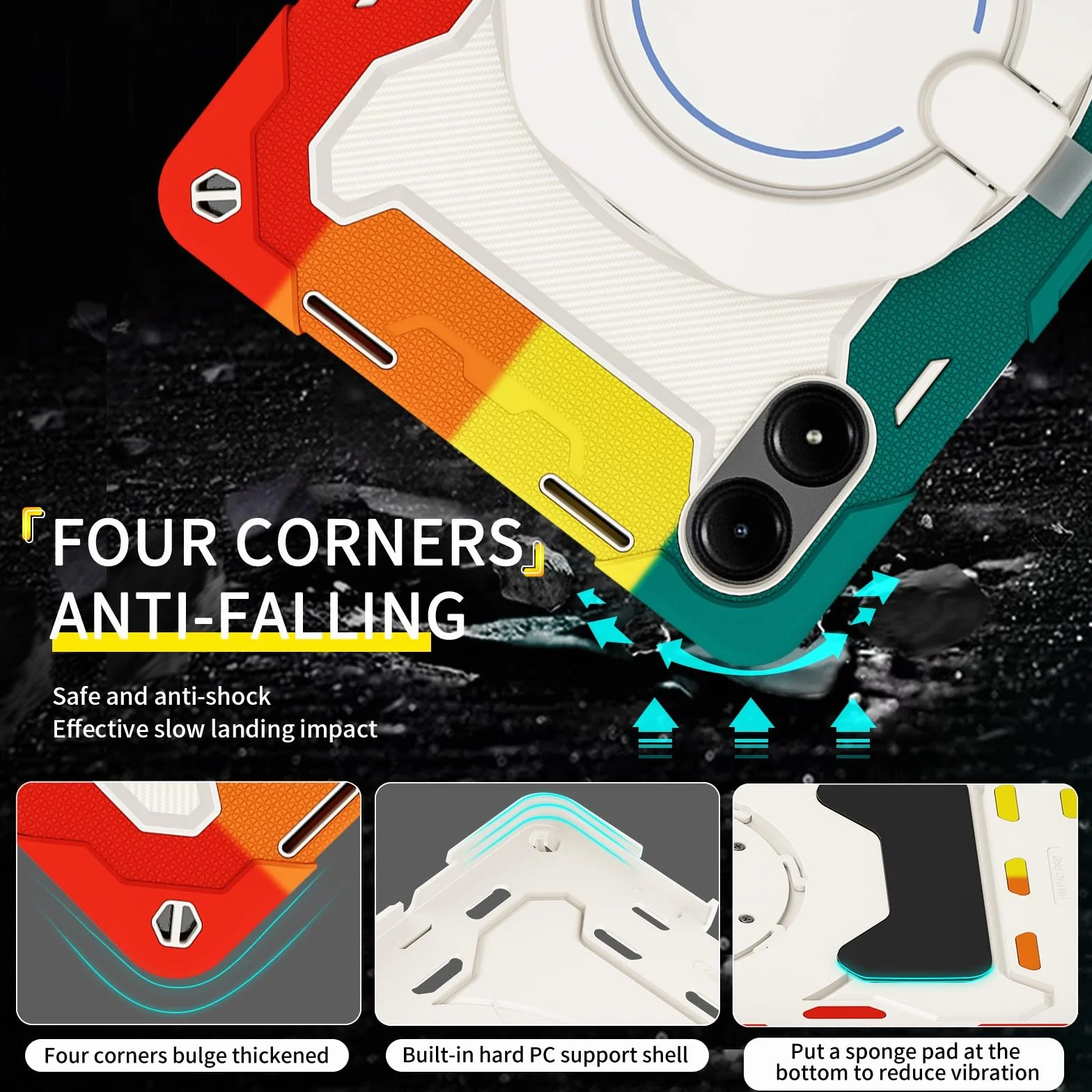 Wytrzymałe etui ochronne do Xiaomi Redmi Pad Pro 12,1", stojak, obracany o 360°, pasek na ramię, uchwyt na długopis i pierścień, odporna na uderzenia osłona dla dzieci i dorosłych